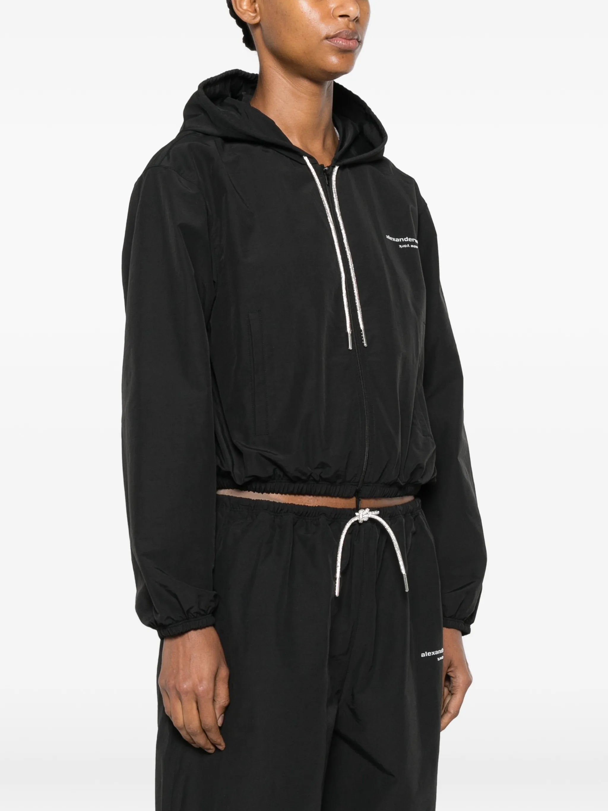 crystal drawcord shrunken hoodie jacket