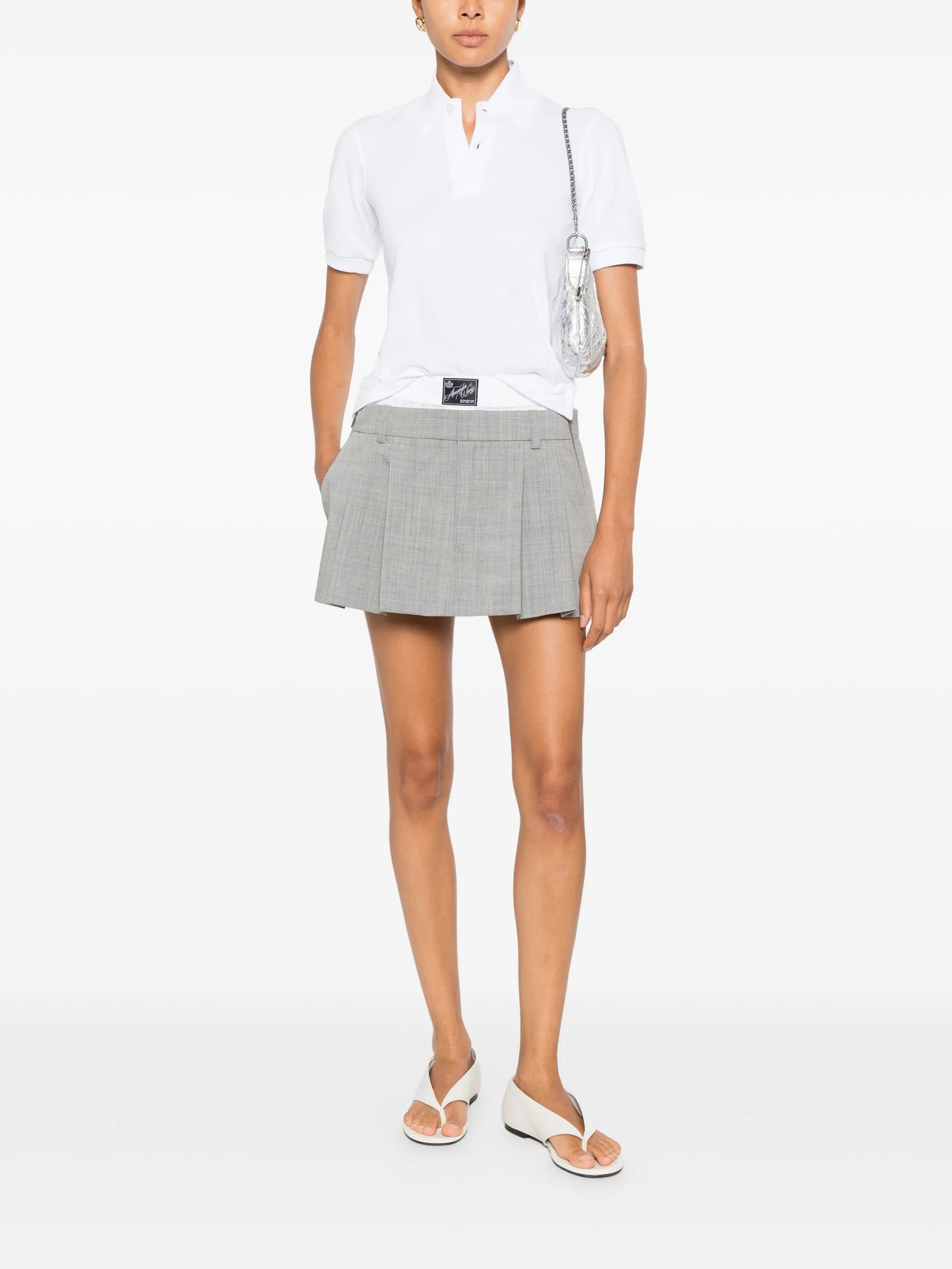 pleated zip-detail skort