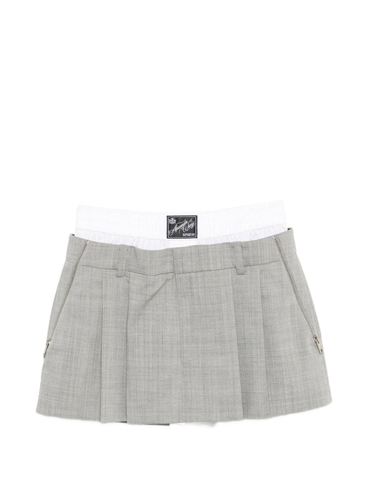 pleated layered-waistband mini skirt