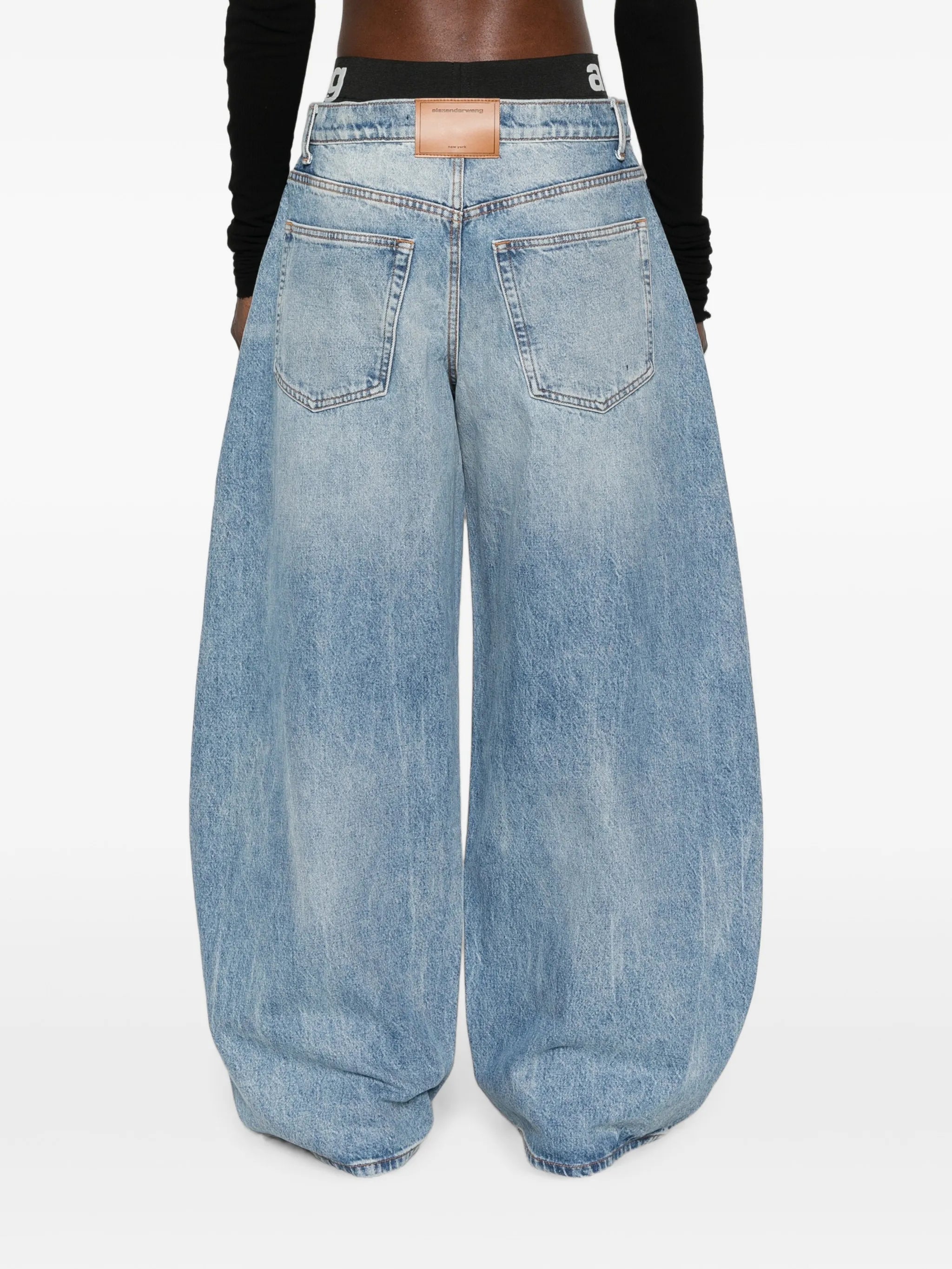 logo-waistband wide-leg jeans