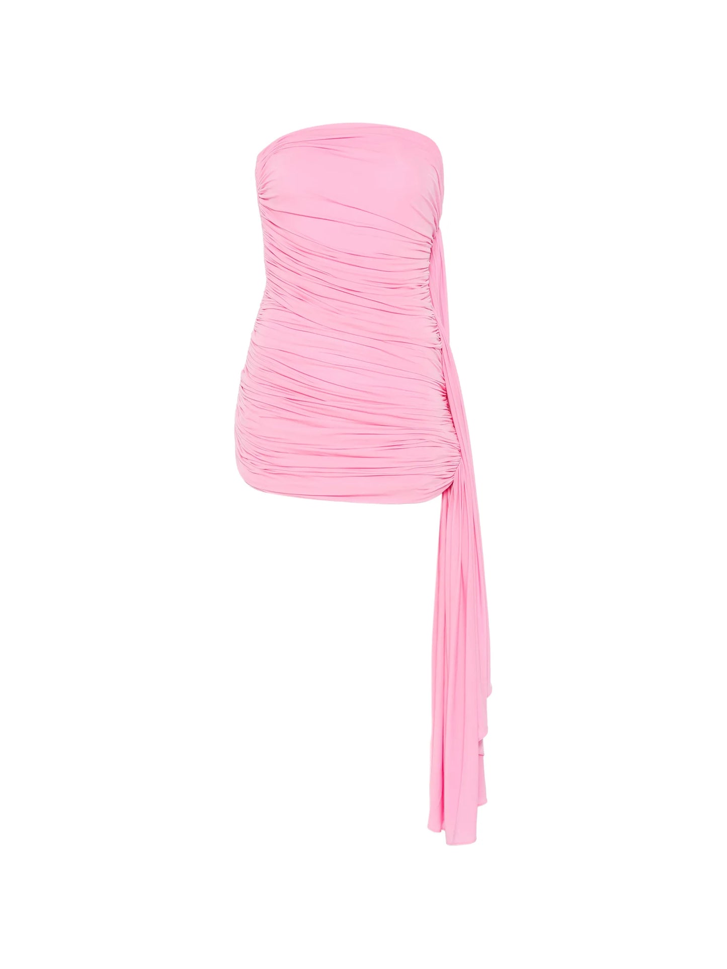asymmetric ruched strapless mini dress