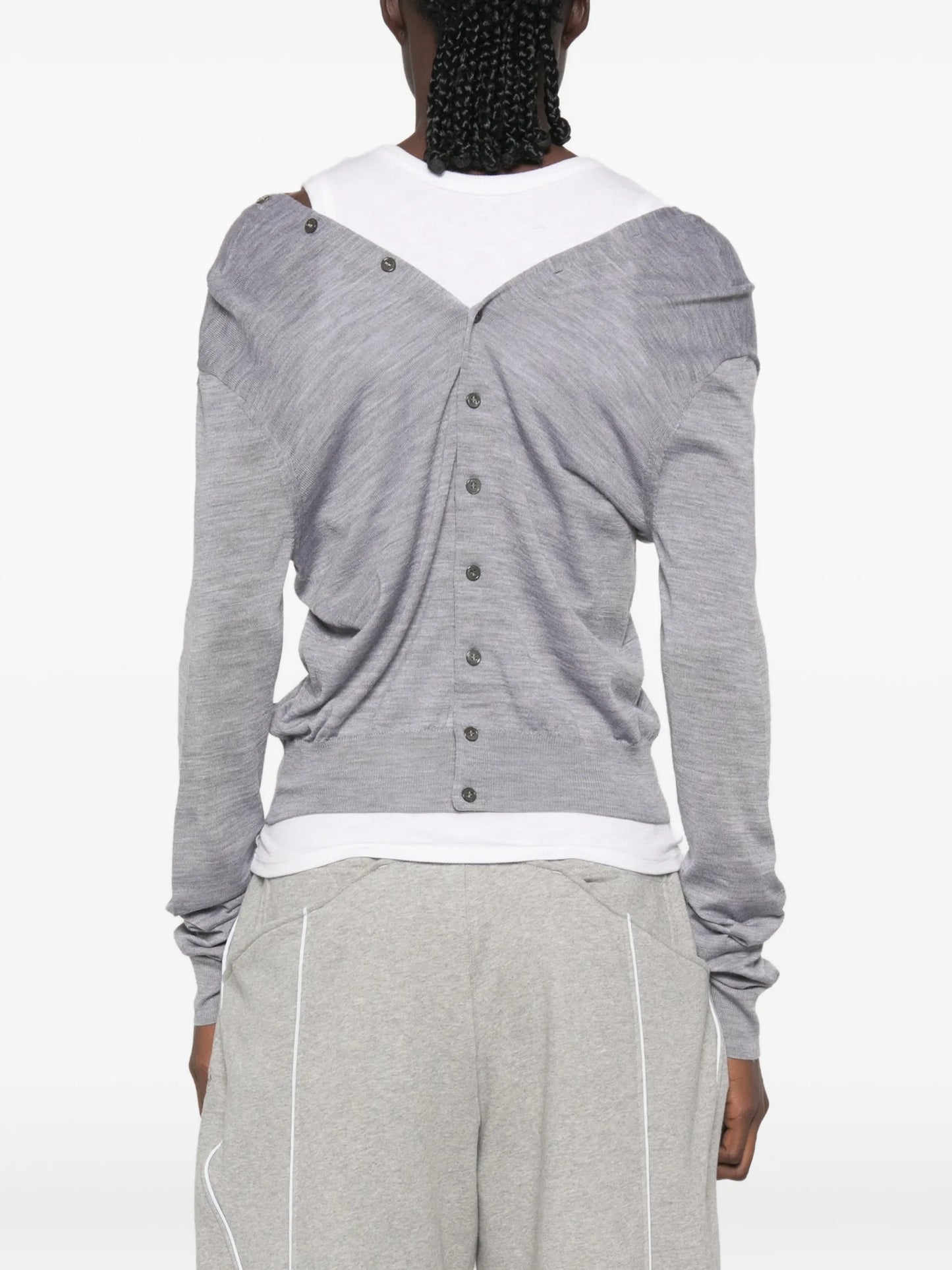 off-shoulder button-down cardigan