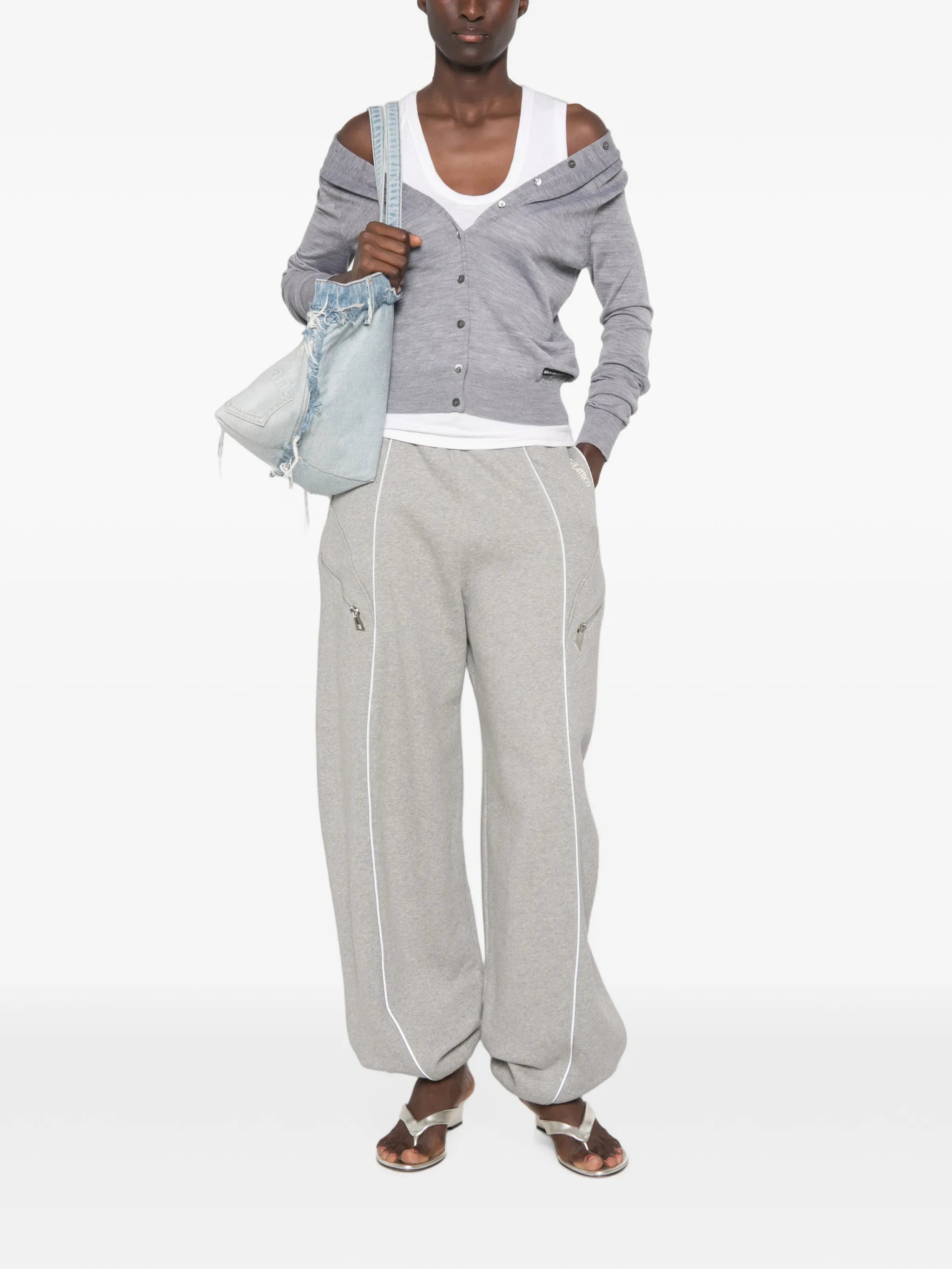 off-shoulder button-down cardigan