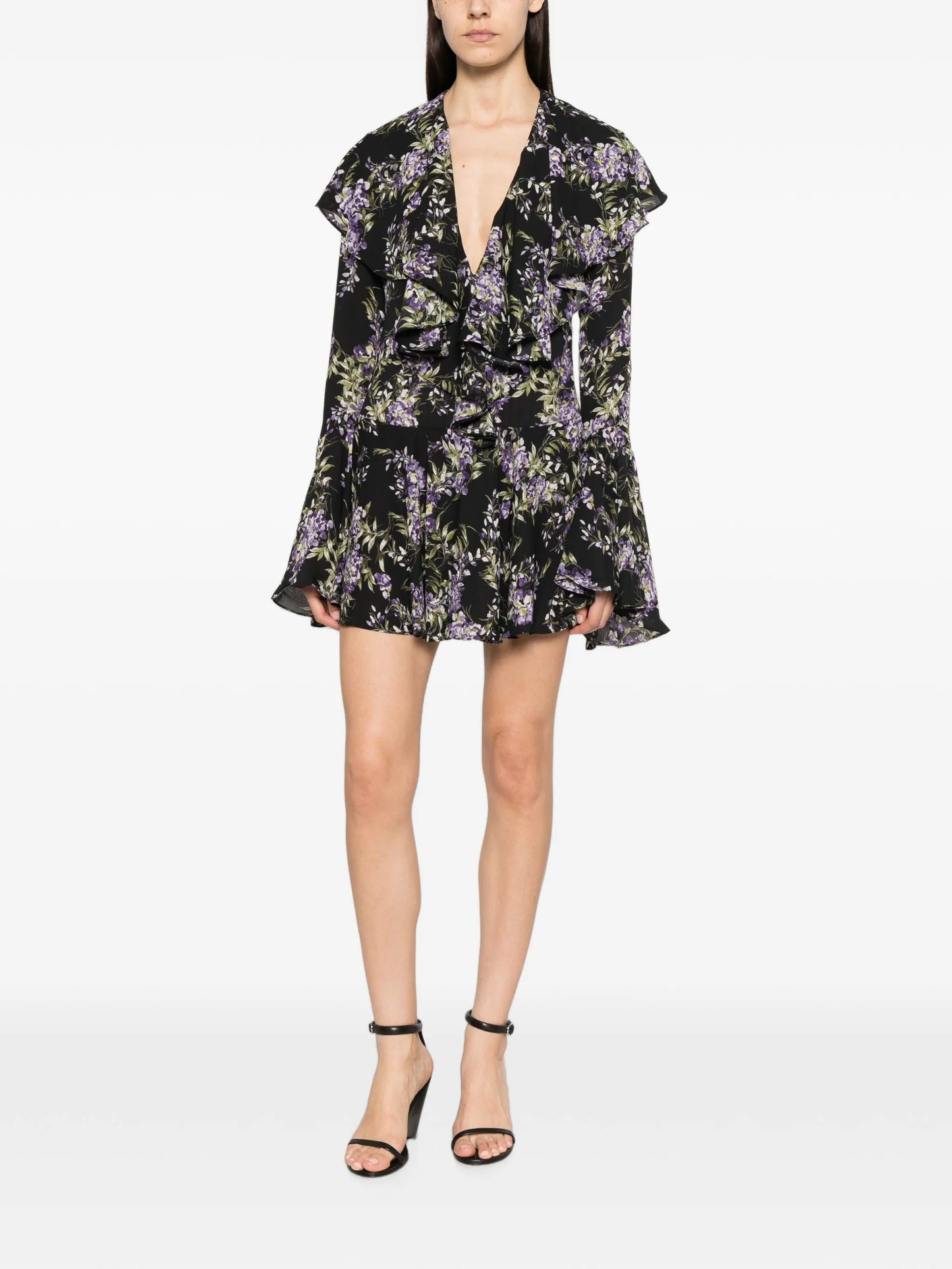 ruffled floral-print dress