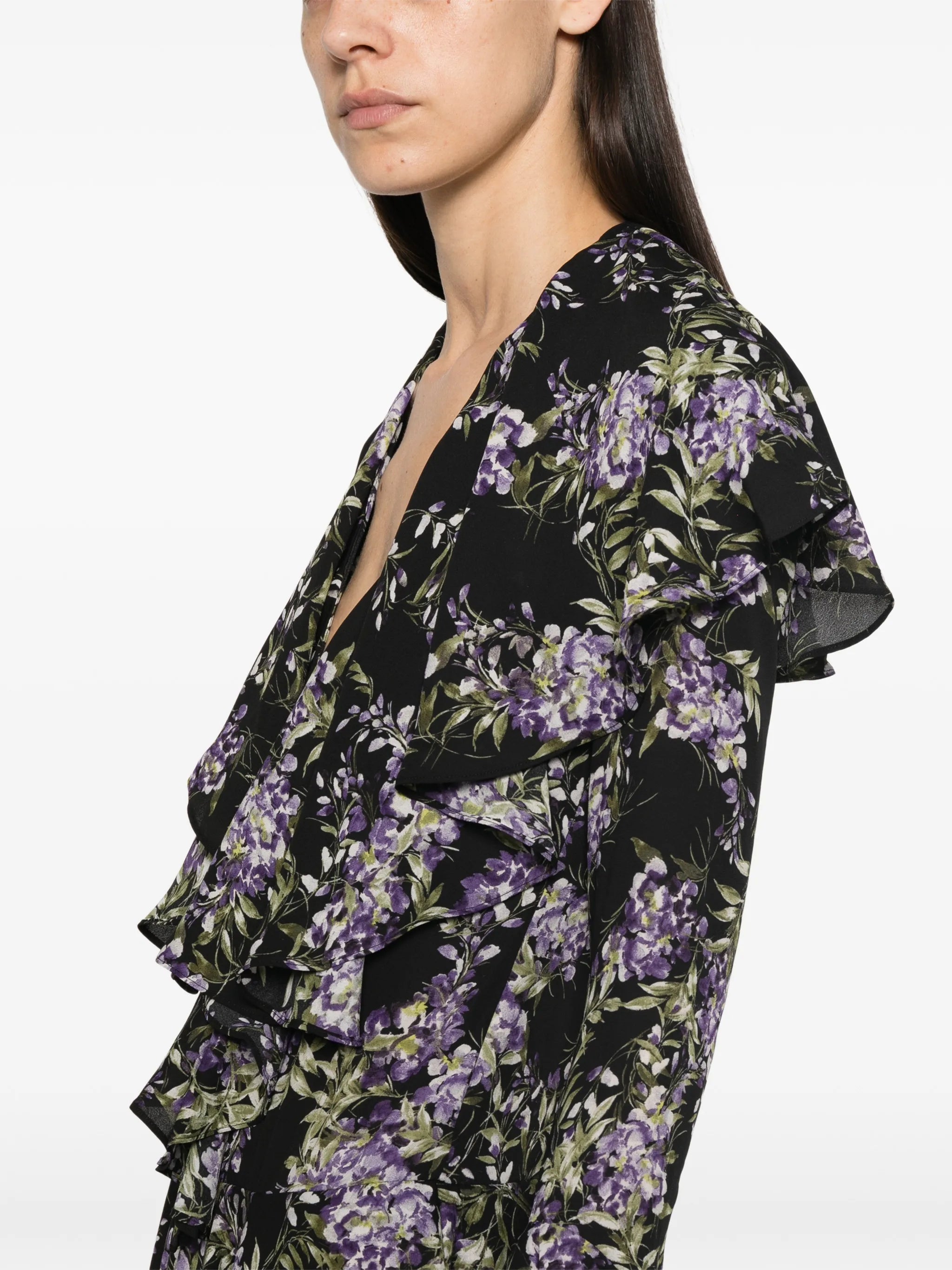 ruffled floral-print dress