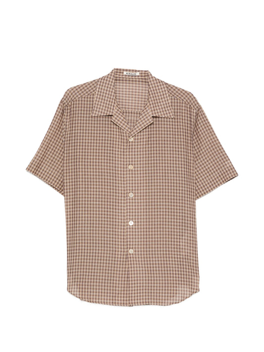 gingham-check short-sleeved shirt