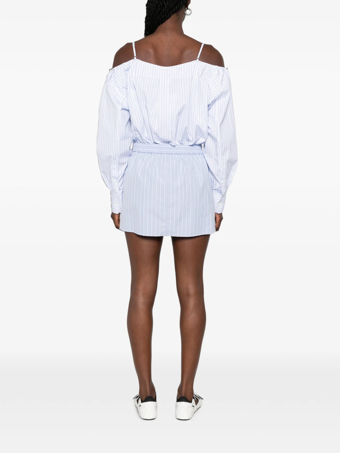 striped off-shoulder mini dress