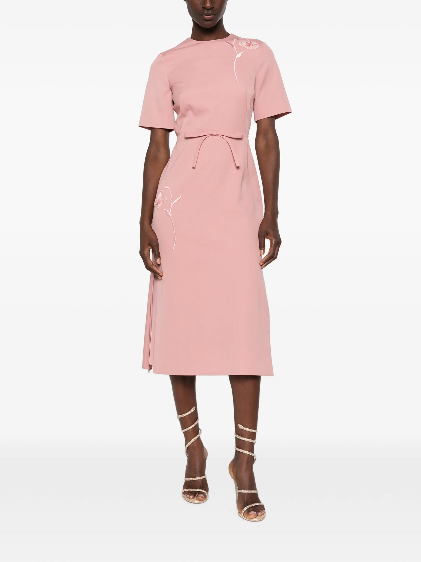 embroidered pleated midi dress