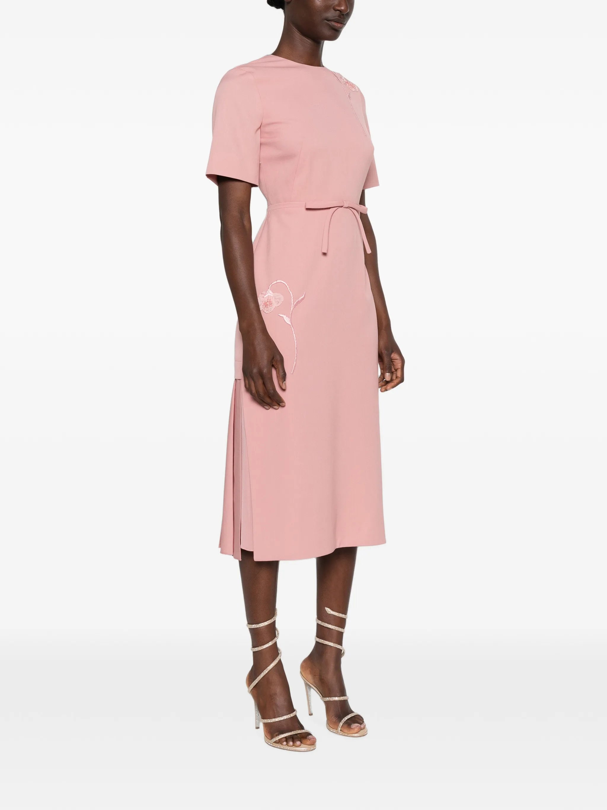 embroidered pleated midi dress