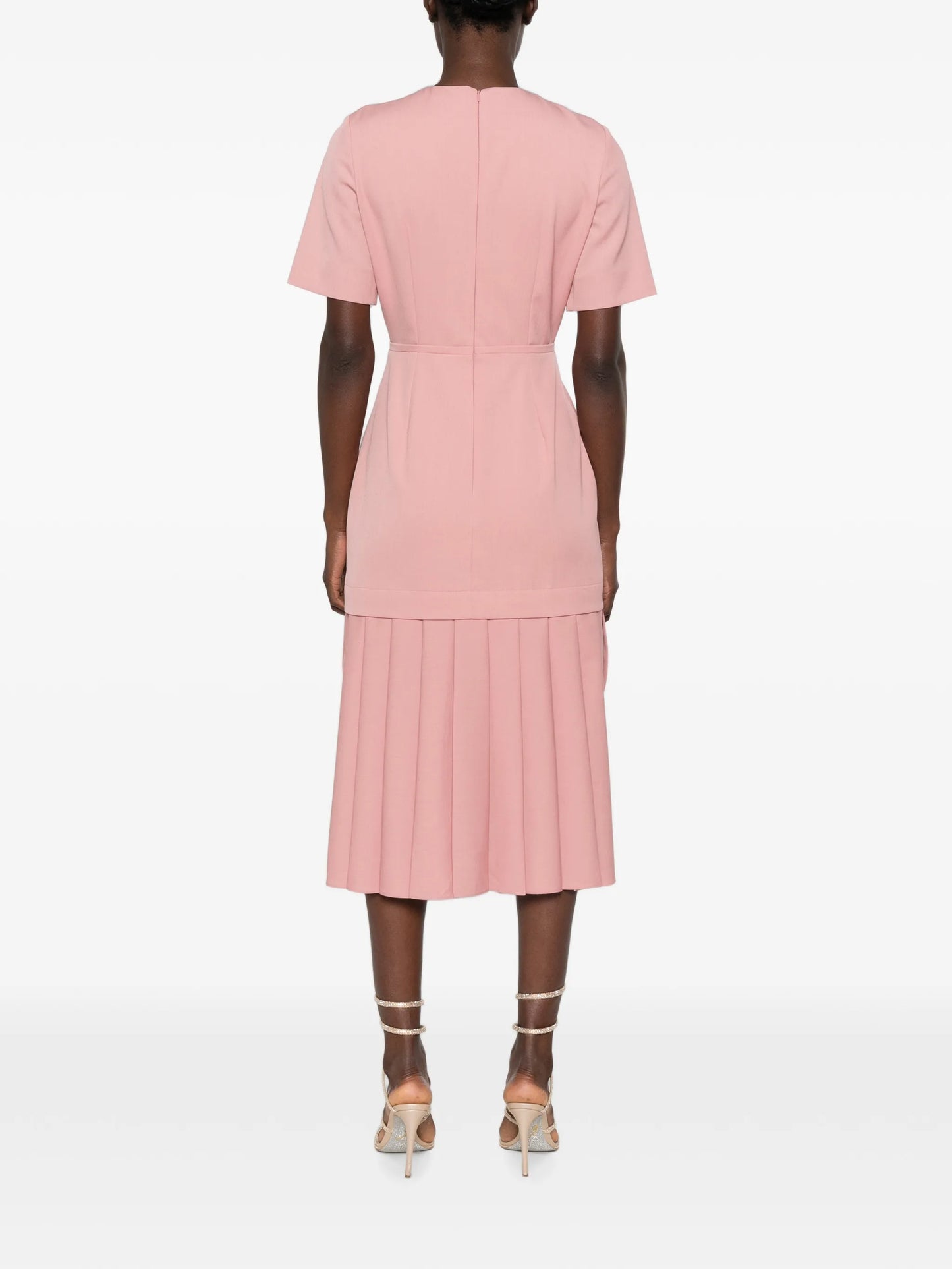 embroidered pleated midi dress