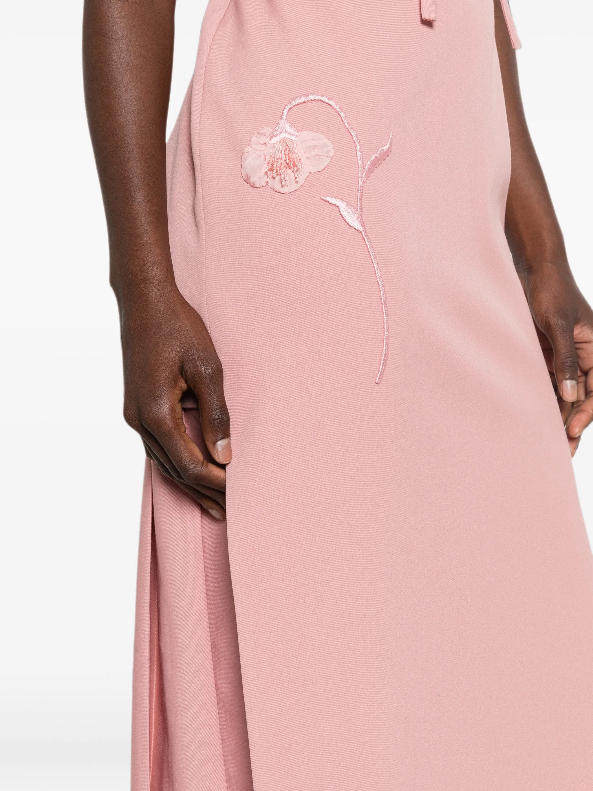 embroidered pleated midi dress