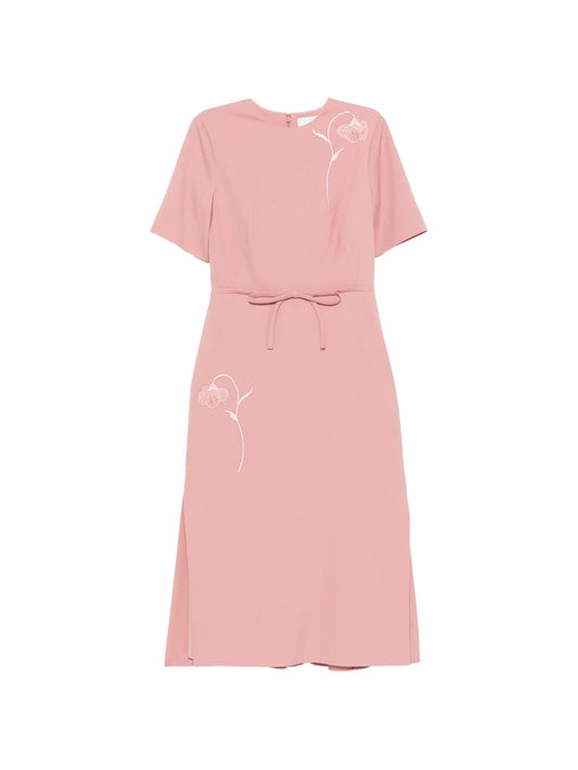 embroidered pleated midi dress