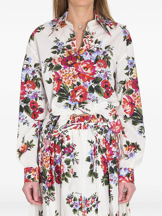 floral-print knotted shirt
