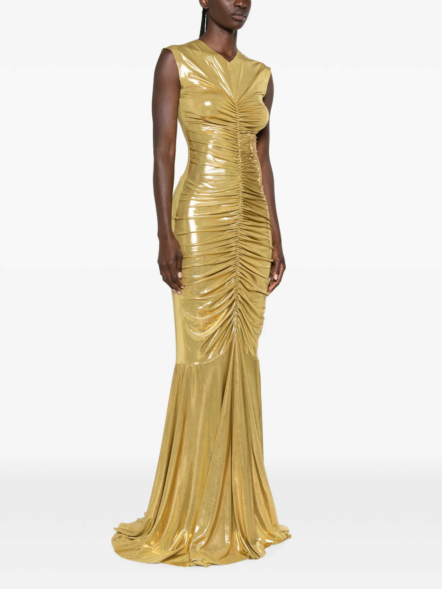 shirred fishtail maxi dress