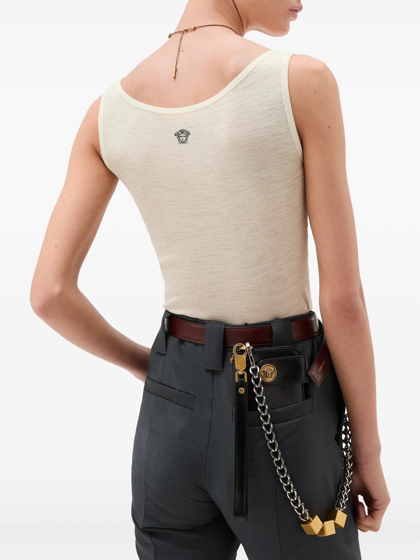embroidered ribbed wool tank top