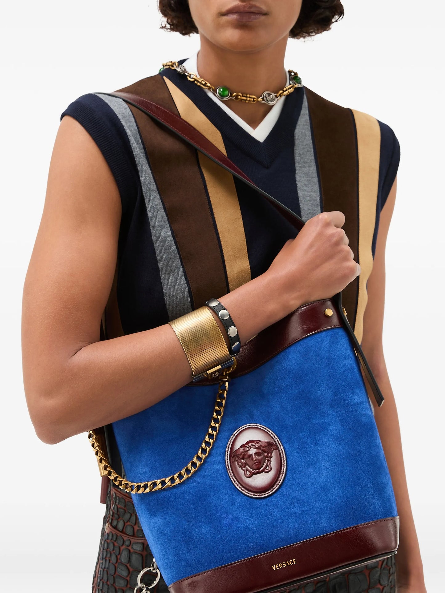 Pivot small suede bucket bag