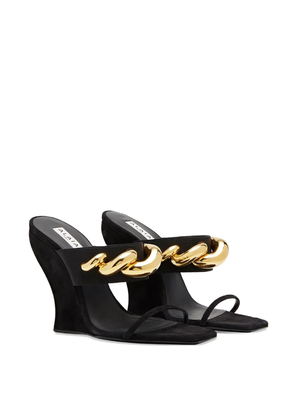 chain-detail wedge mules