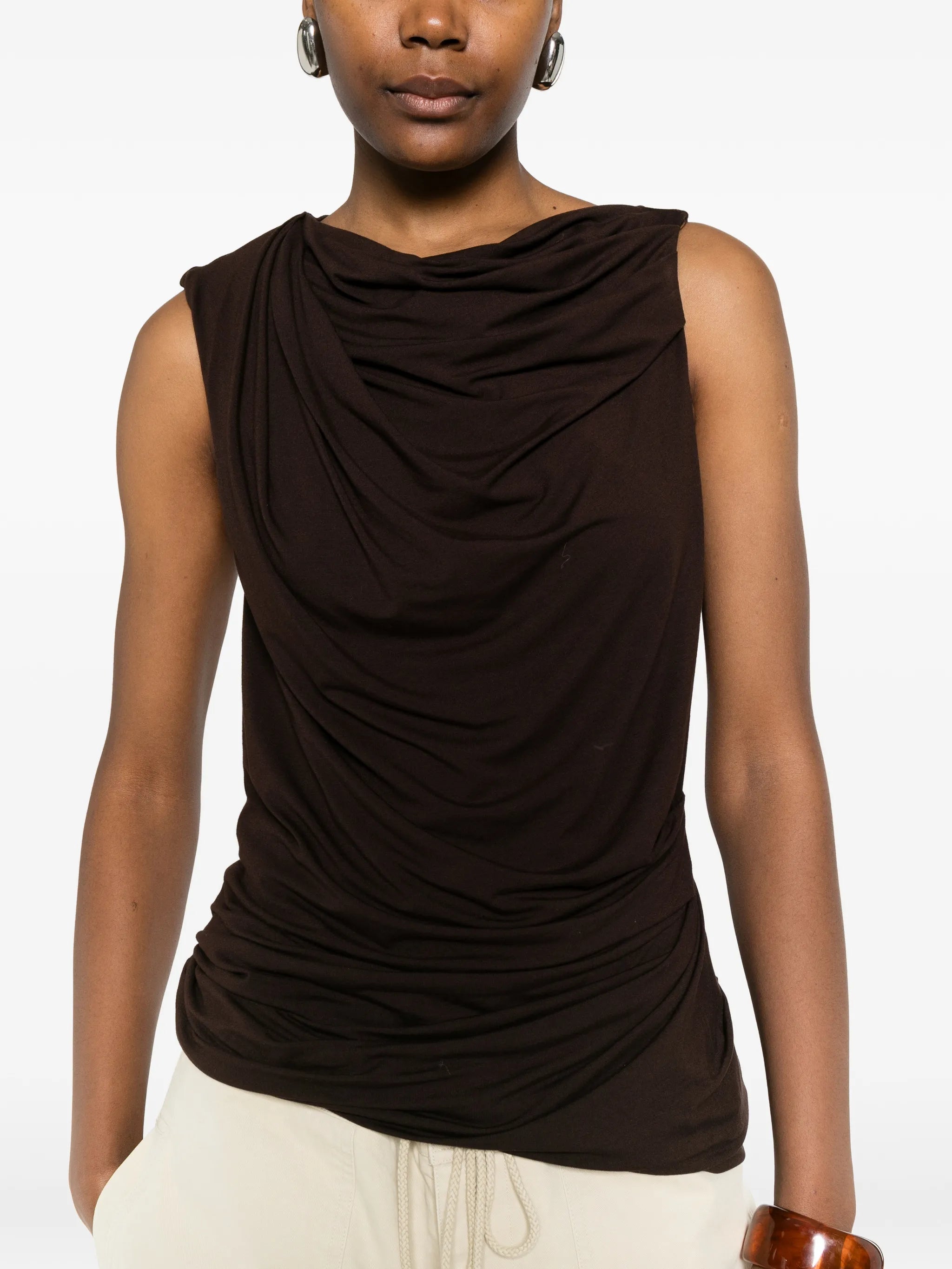 draped sleeveless top