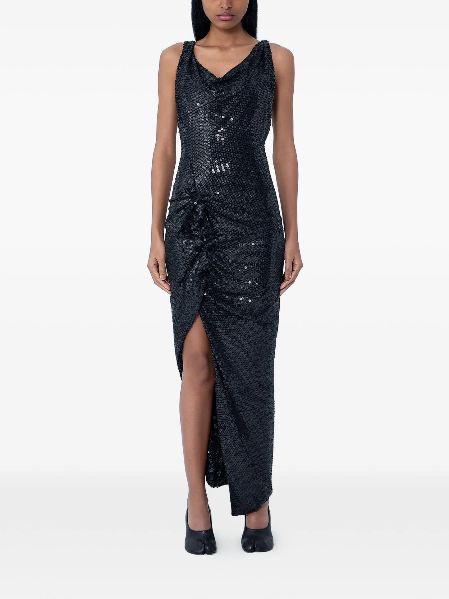 sequined cowl-neck dress