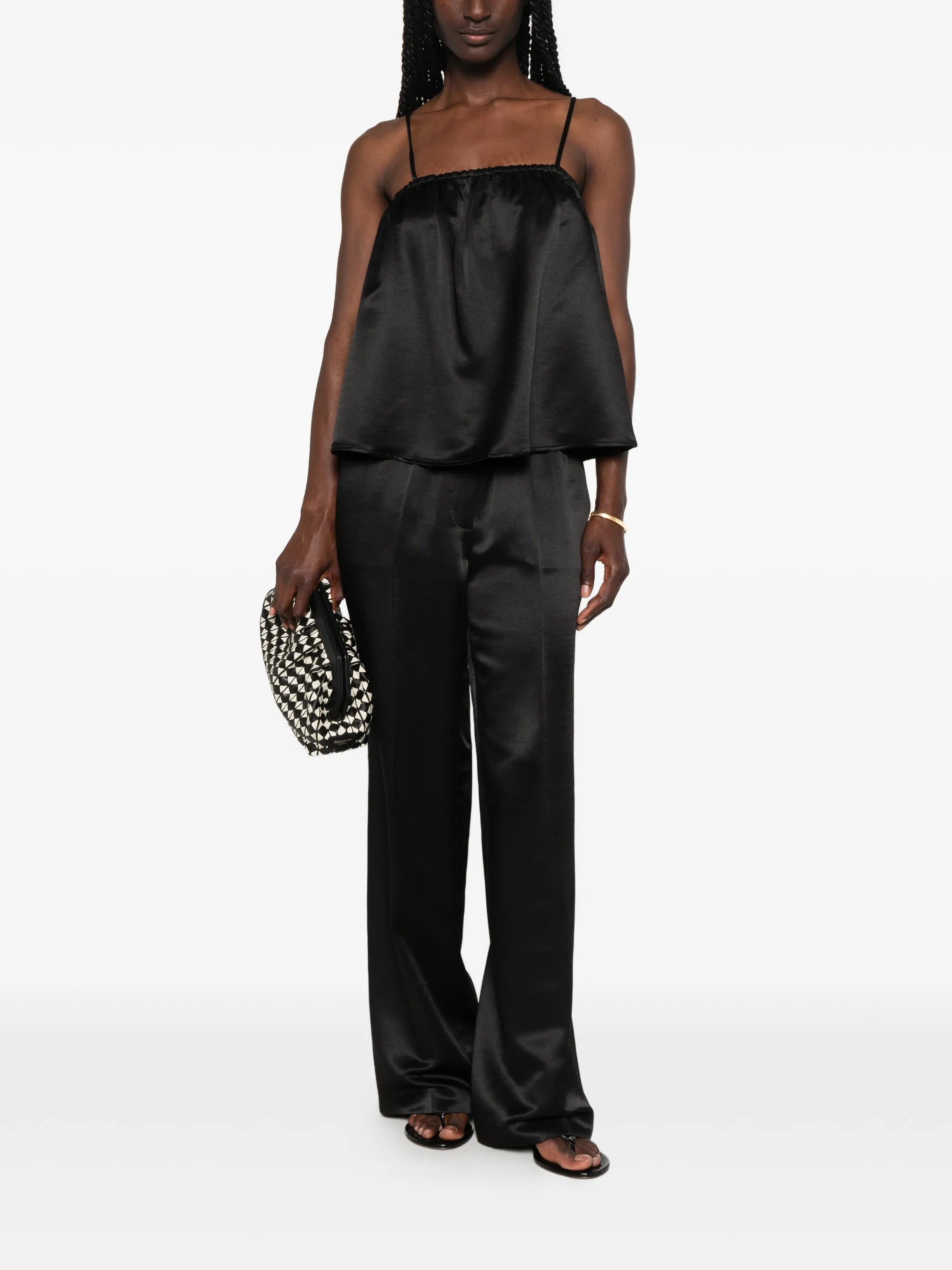 wide-leg silk trousers