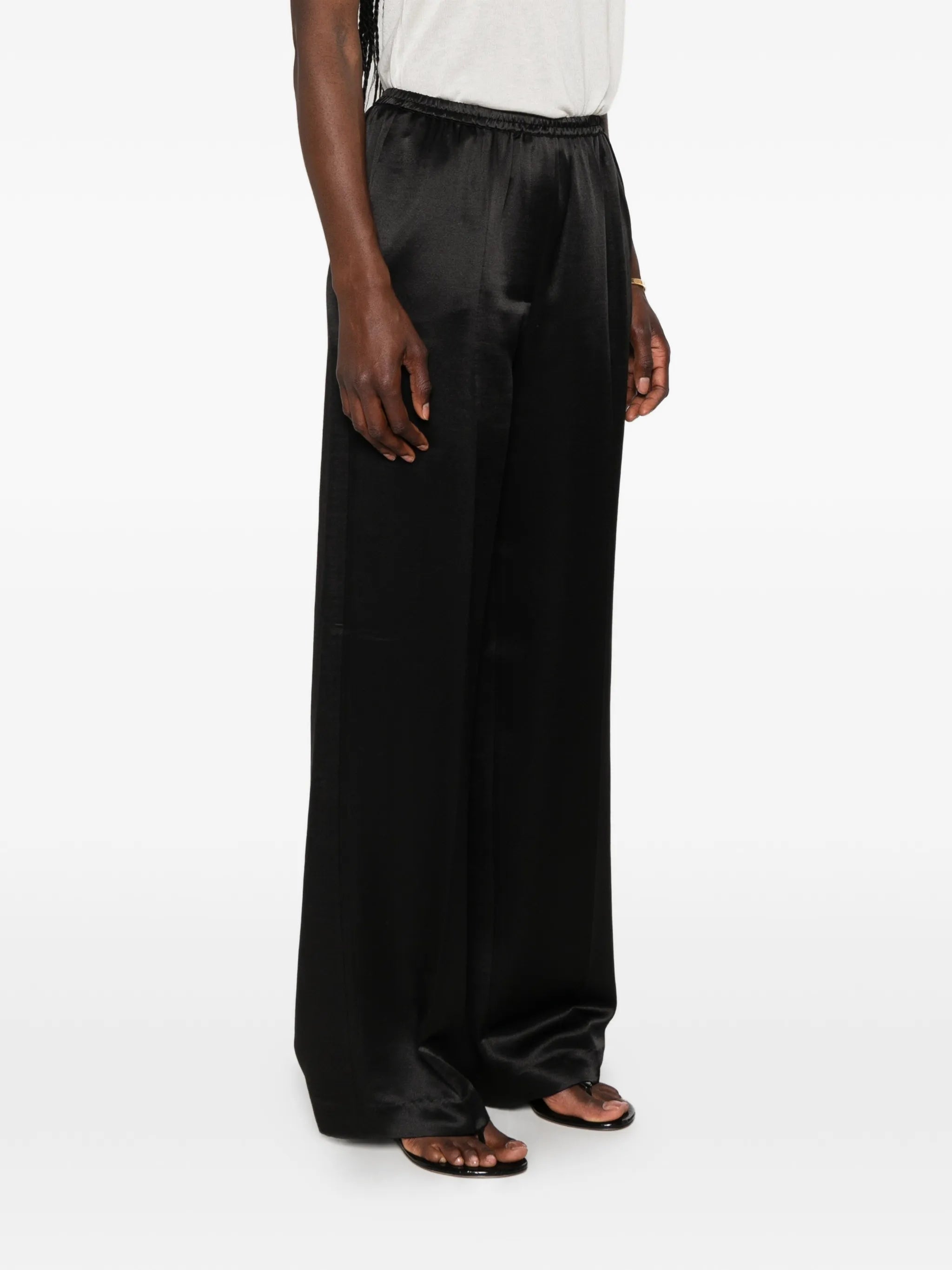 wide-leg silk trousers