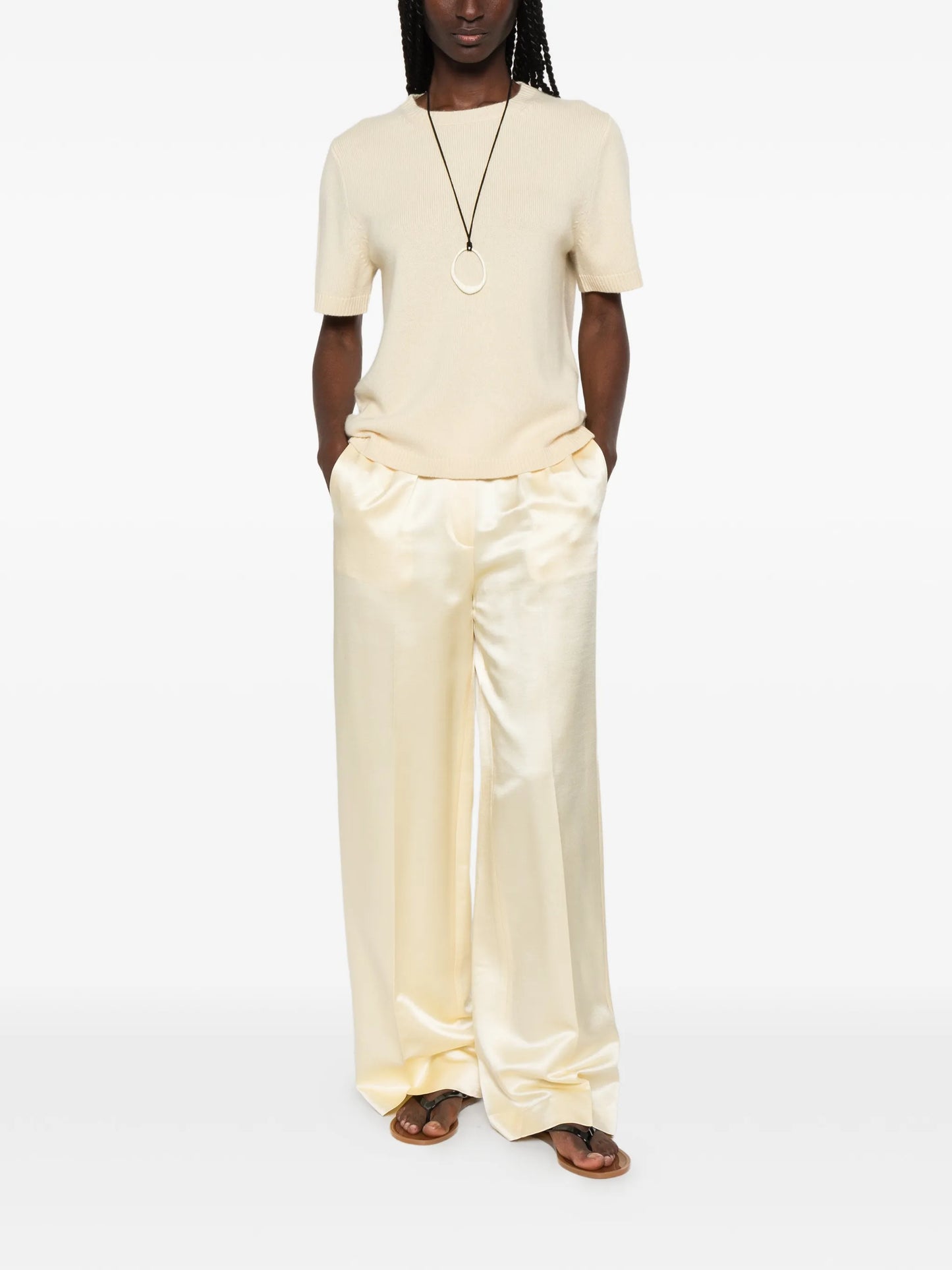 wide-leg silk-blend trousers