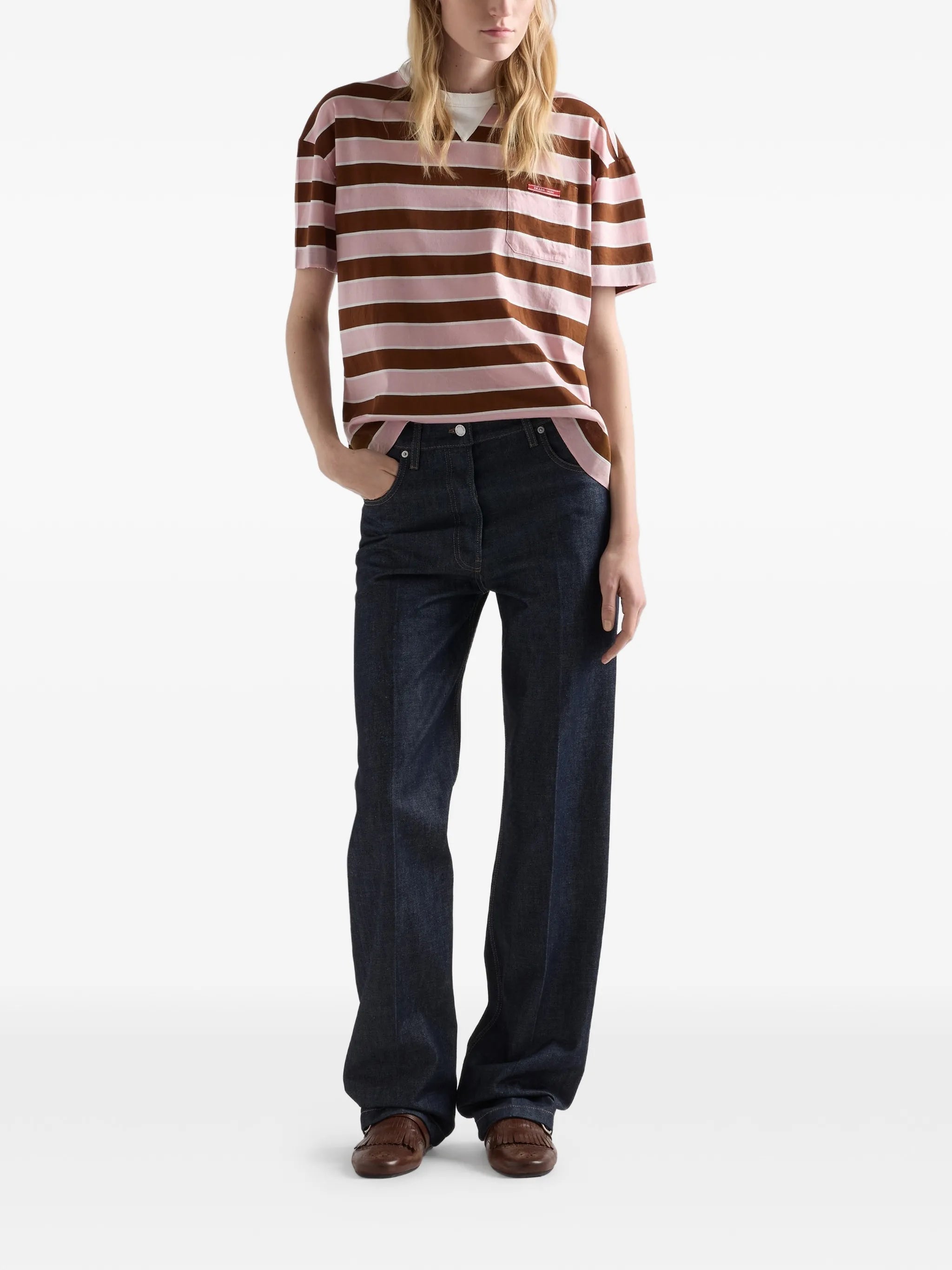 Bayadere striped lisle cotton T-shirt