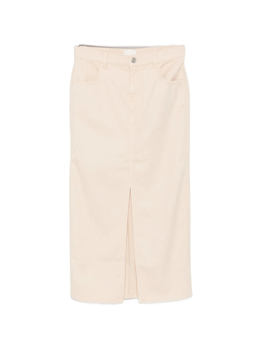 Faharia front-slit logo-patch midi skirt