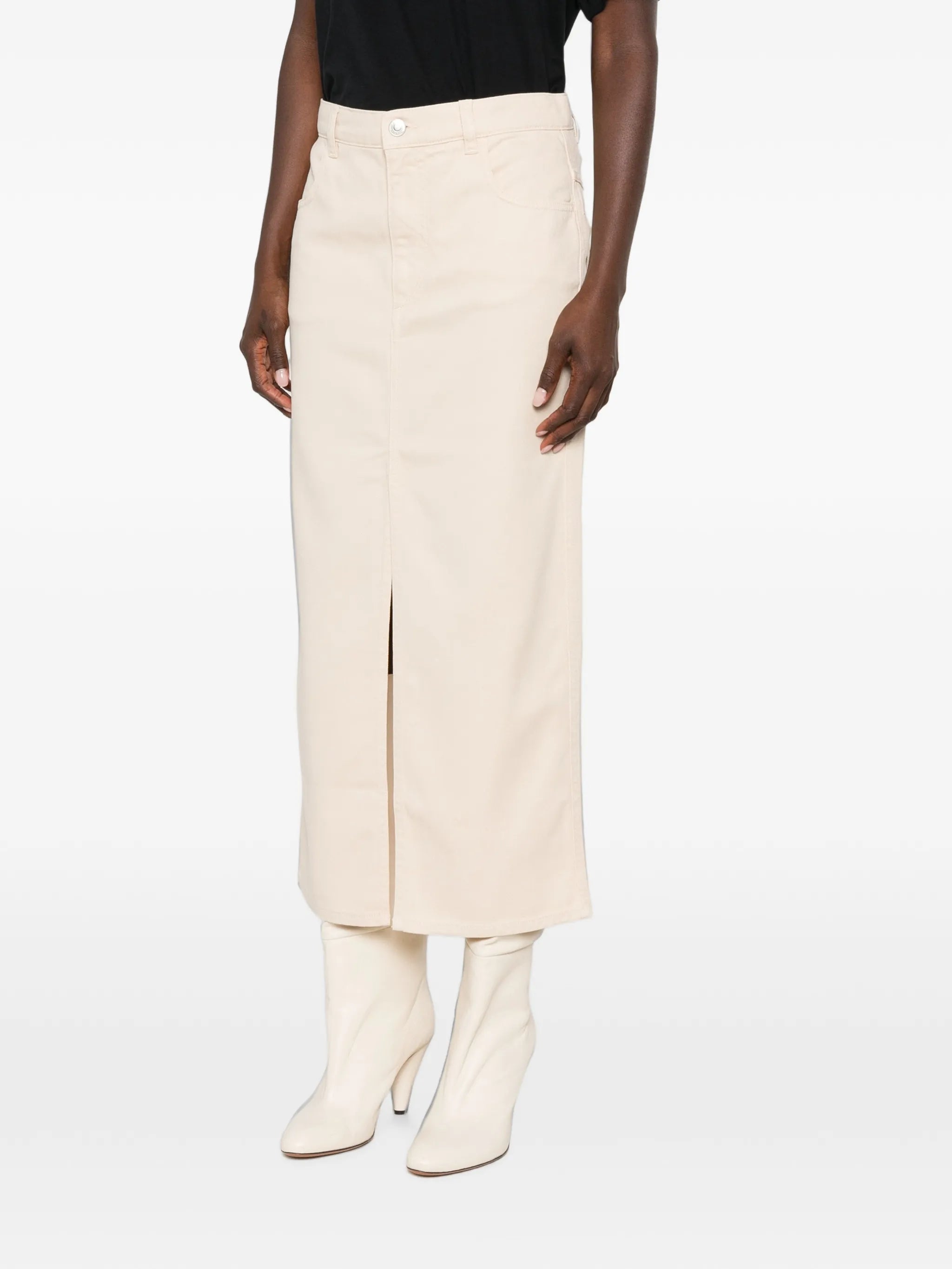 Faharia front-slit logo-patch midi skirt