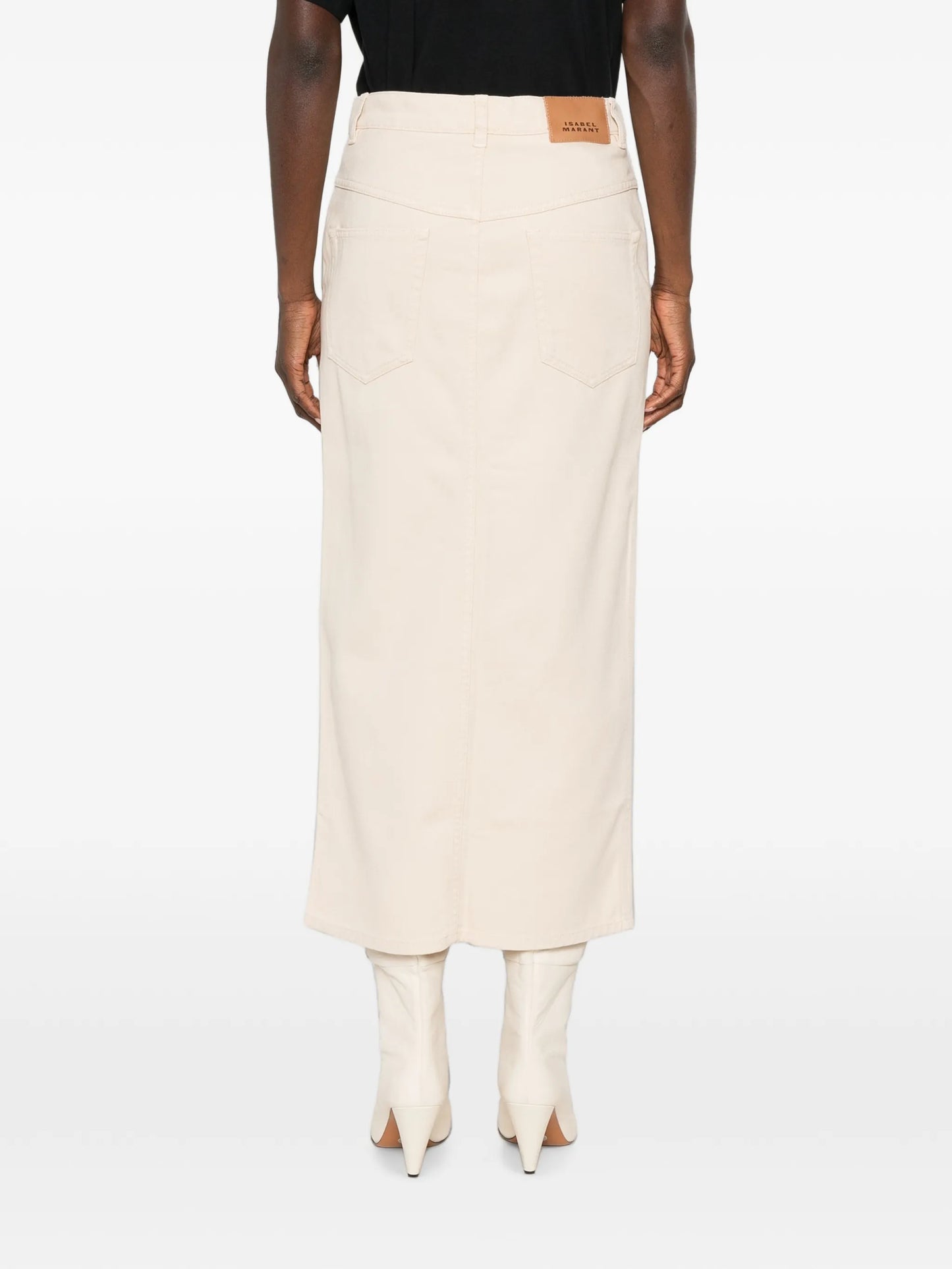Faharia front-slit logo-patch midi skirt