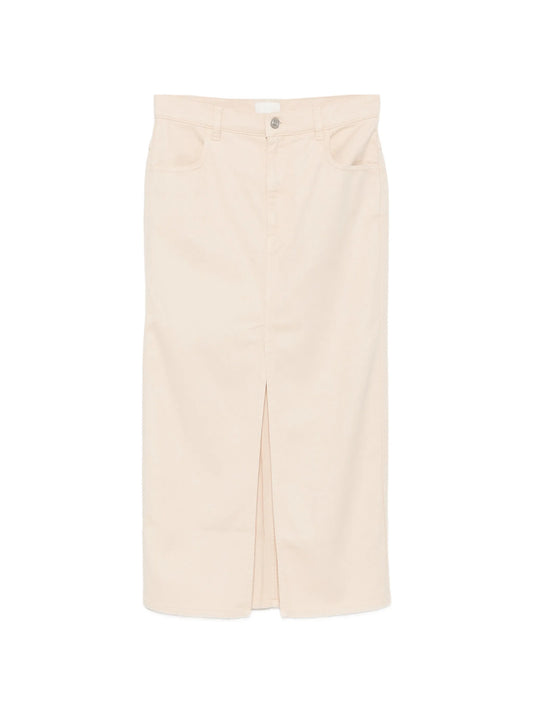 Faharia front-slit logo-patch midi skirt