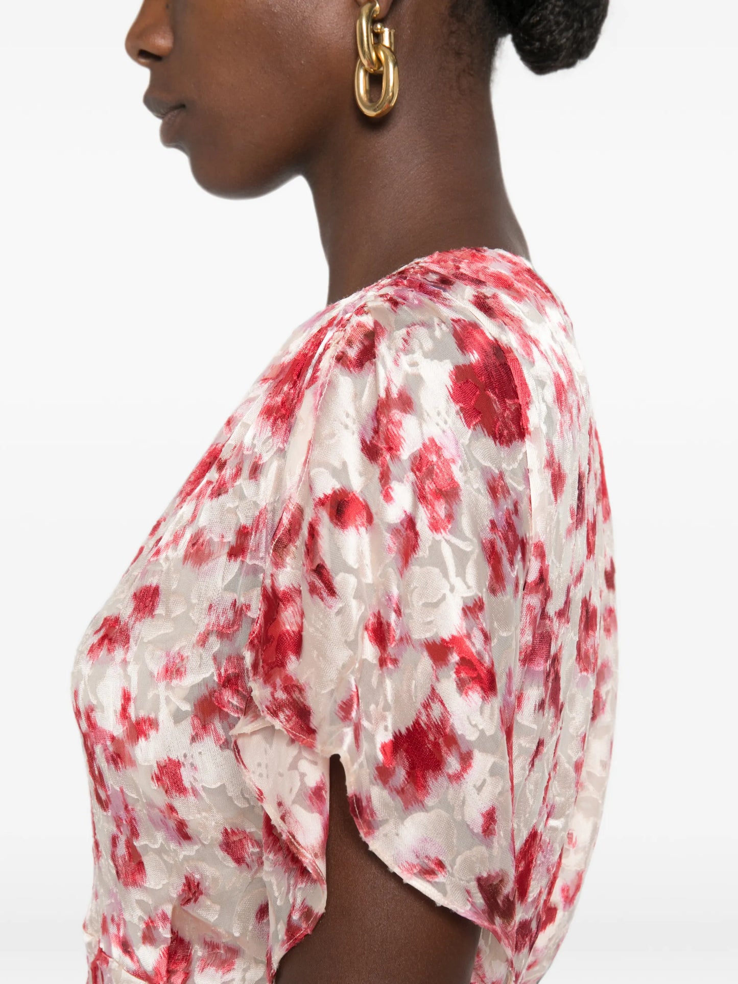 Herva floral-print ruched asymmetric midi dress