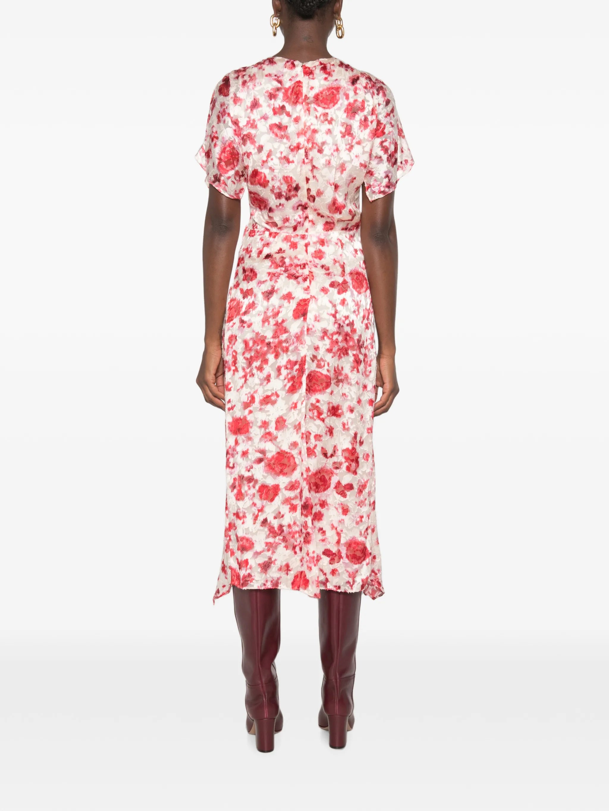 Herva floral-print ruched asymmetric midi dress