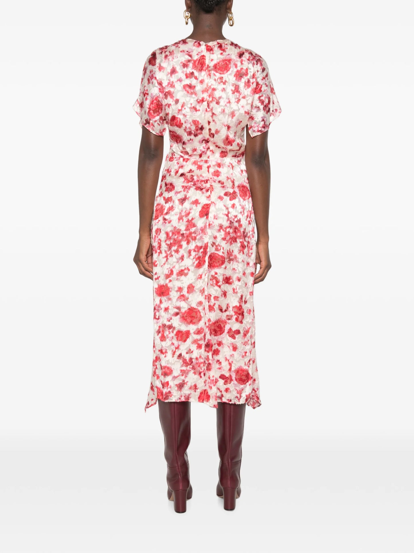 Herva floral-print ruched asymmetric midi dress