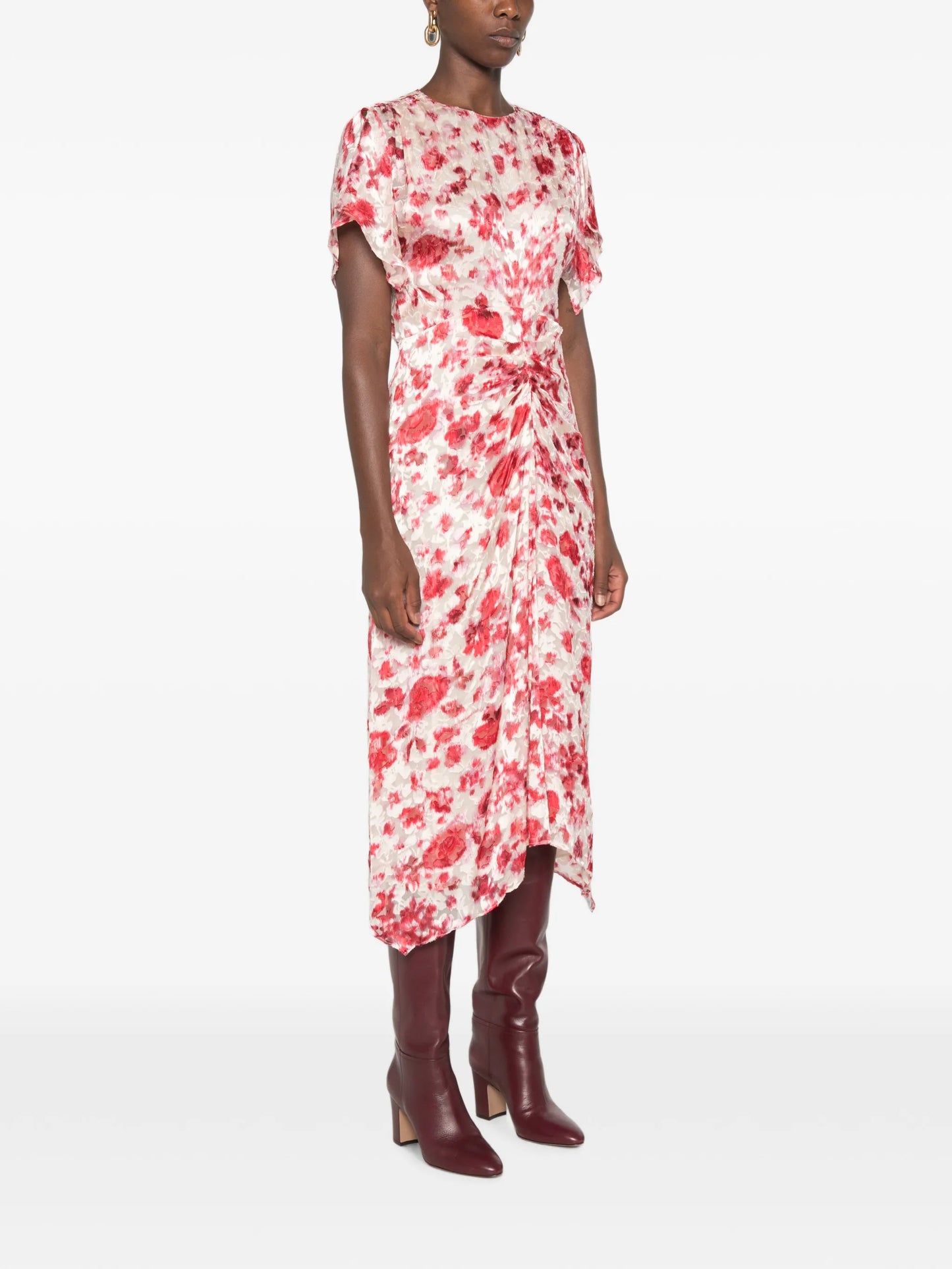 Herva floral-print ruched asymmetric midi dress
