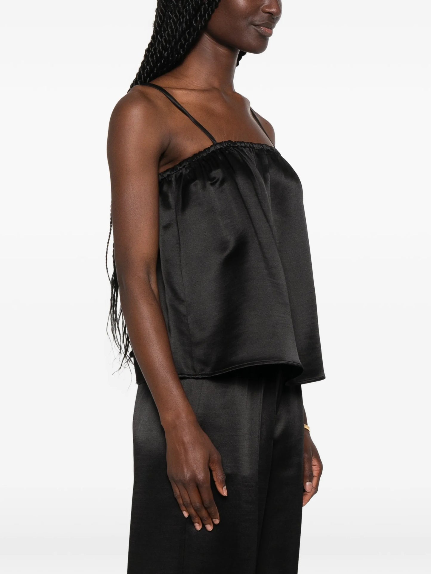 gathered spaghetti-strap blouse