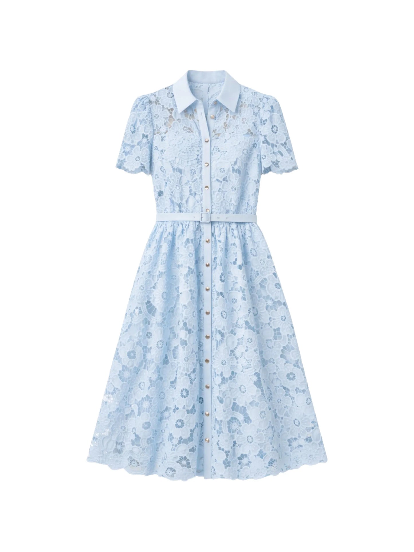 belted floral-lace midi dress