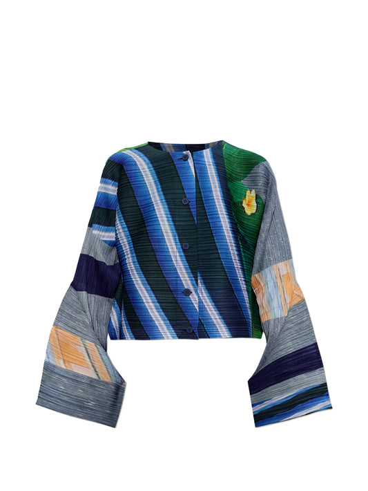 striped pleated cardigan