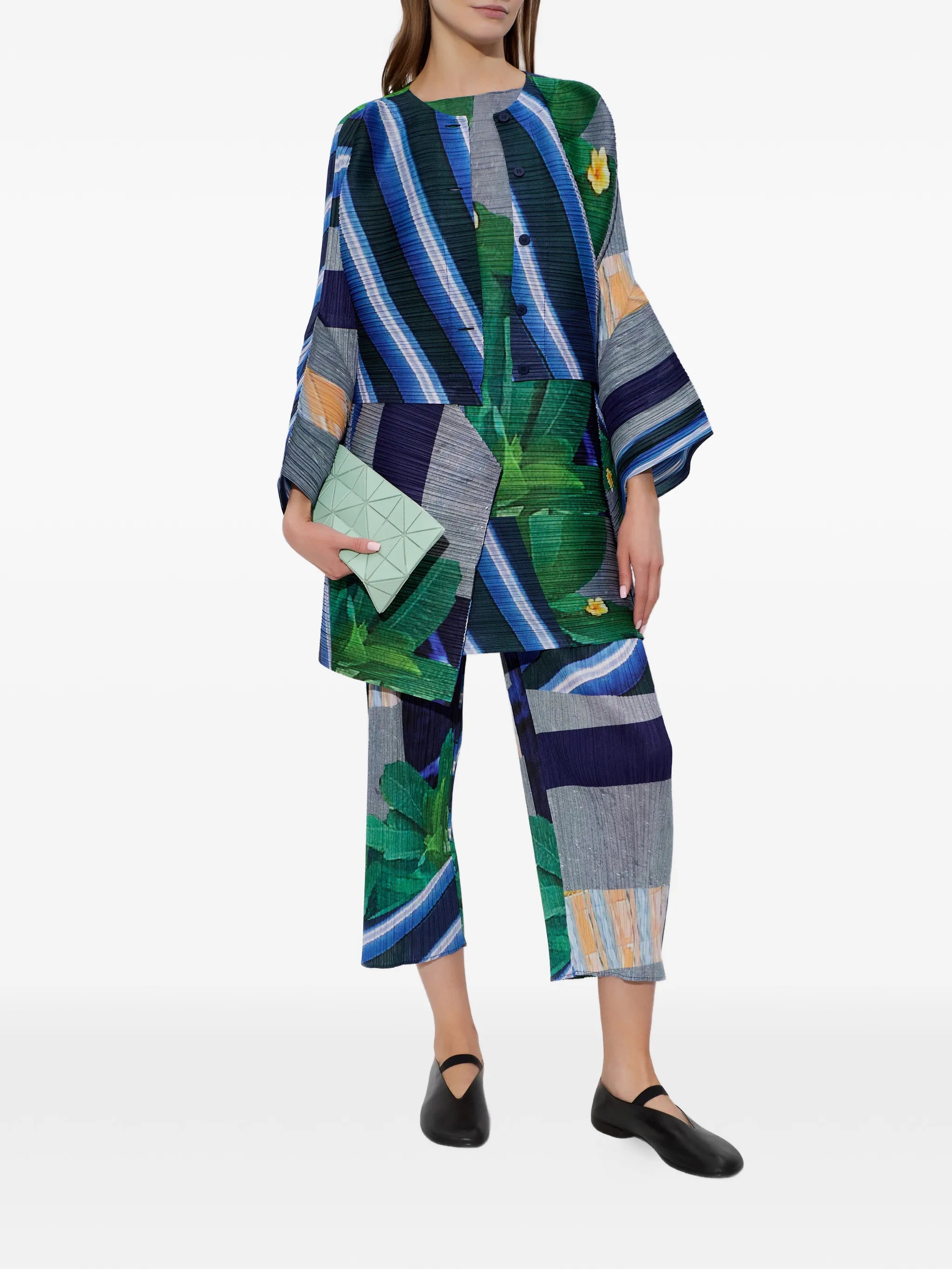 striped pleated cardigan