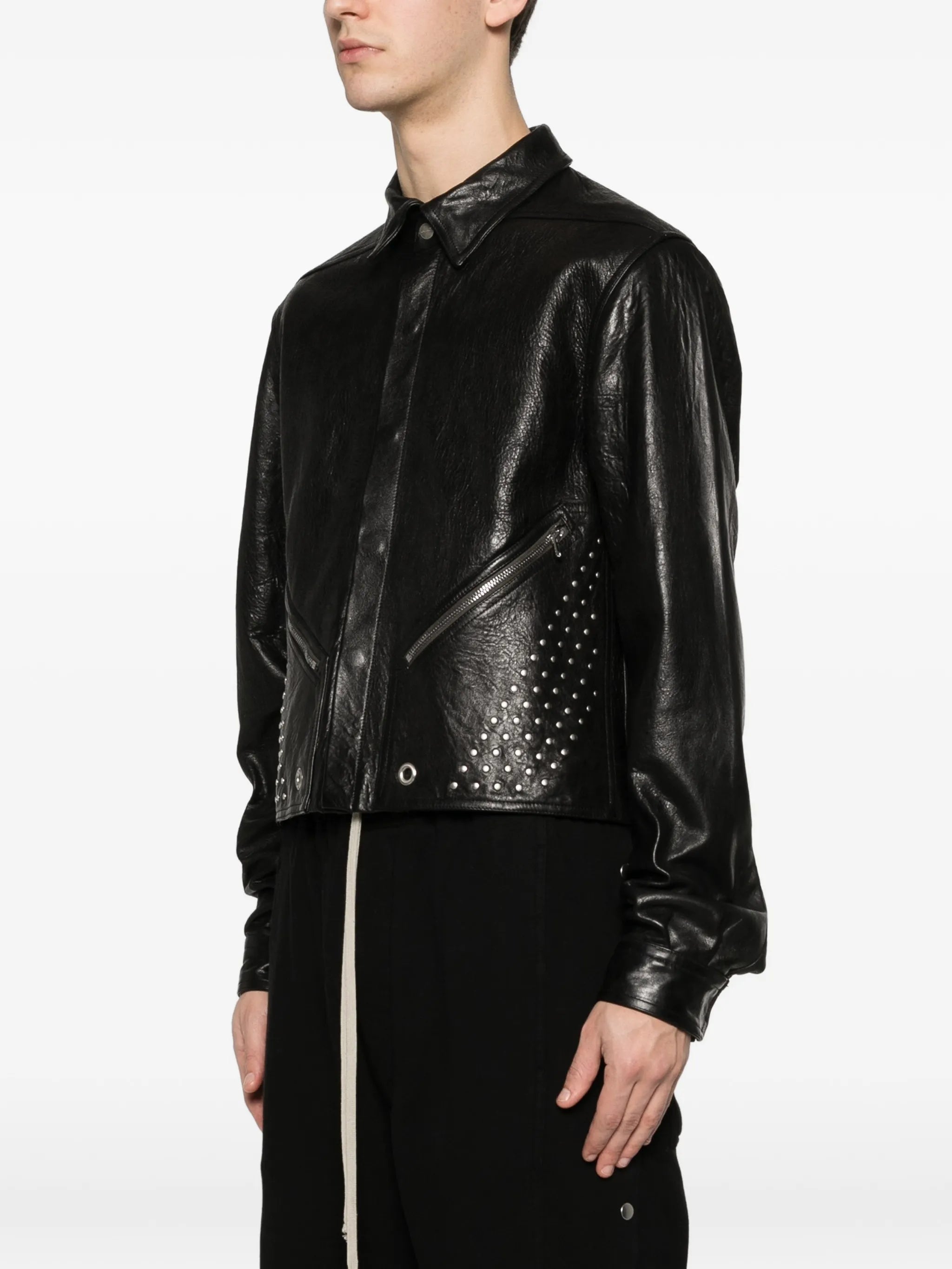 studded buttoned leather jacket