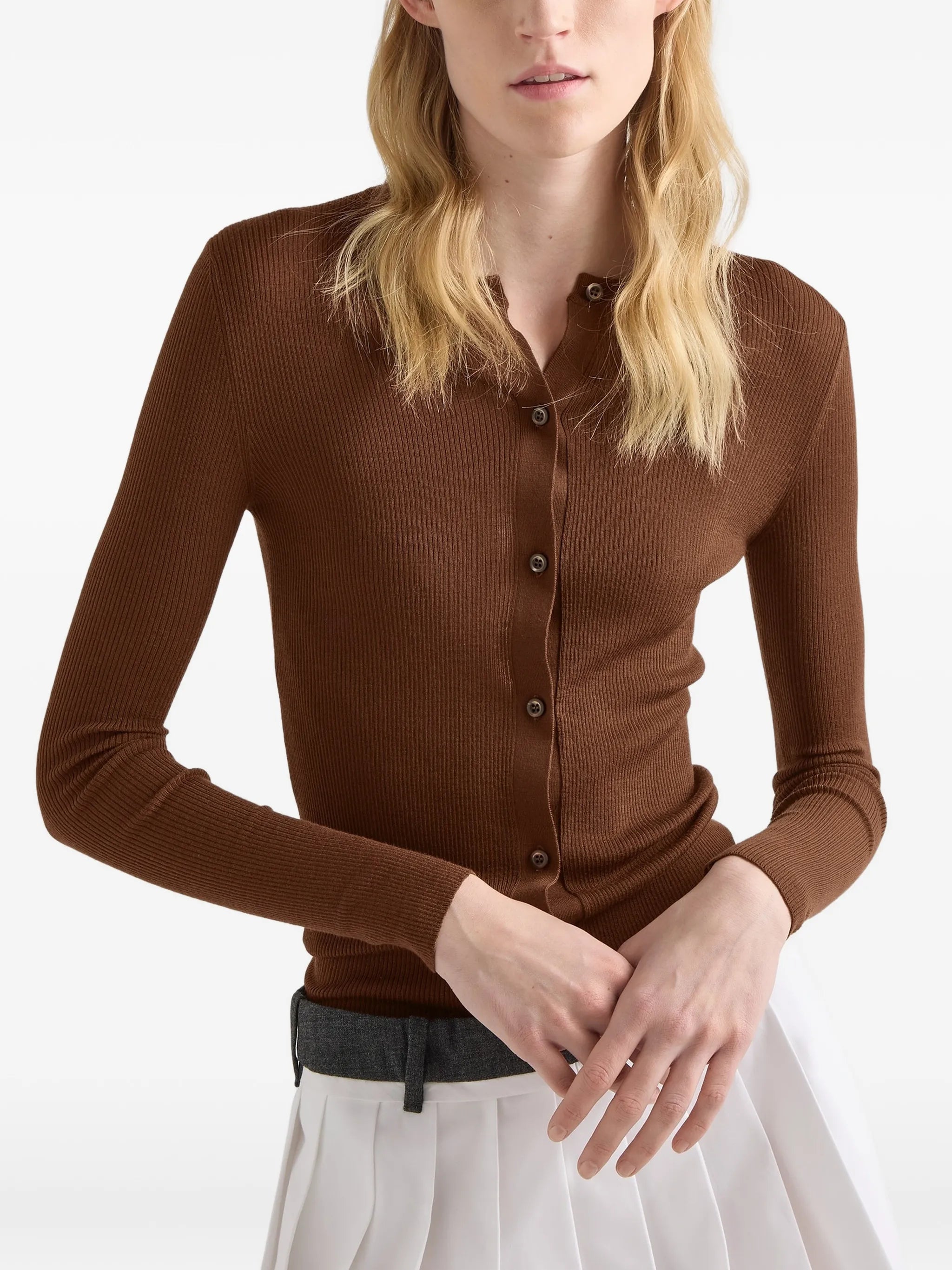ribbed knit wool cardigan