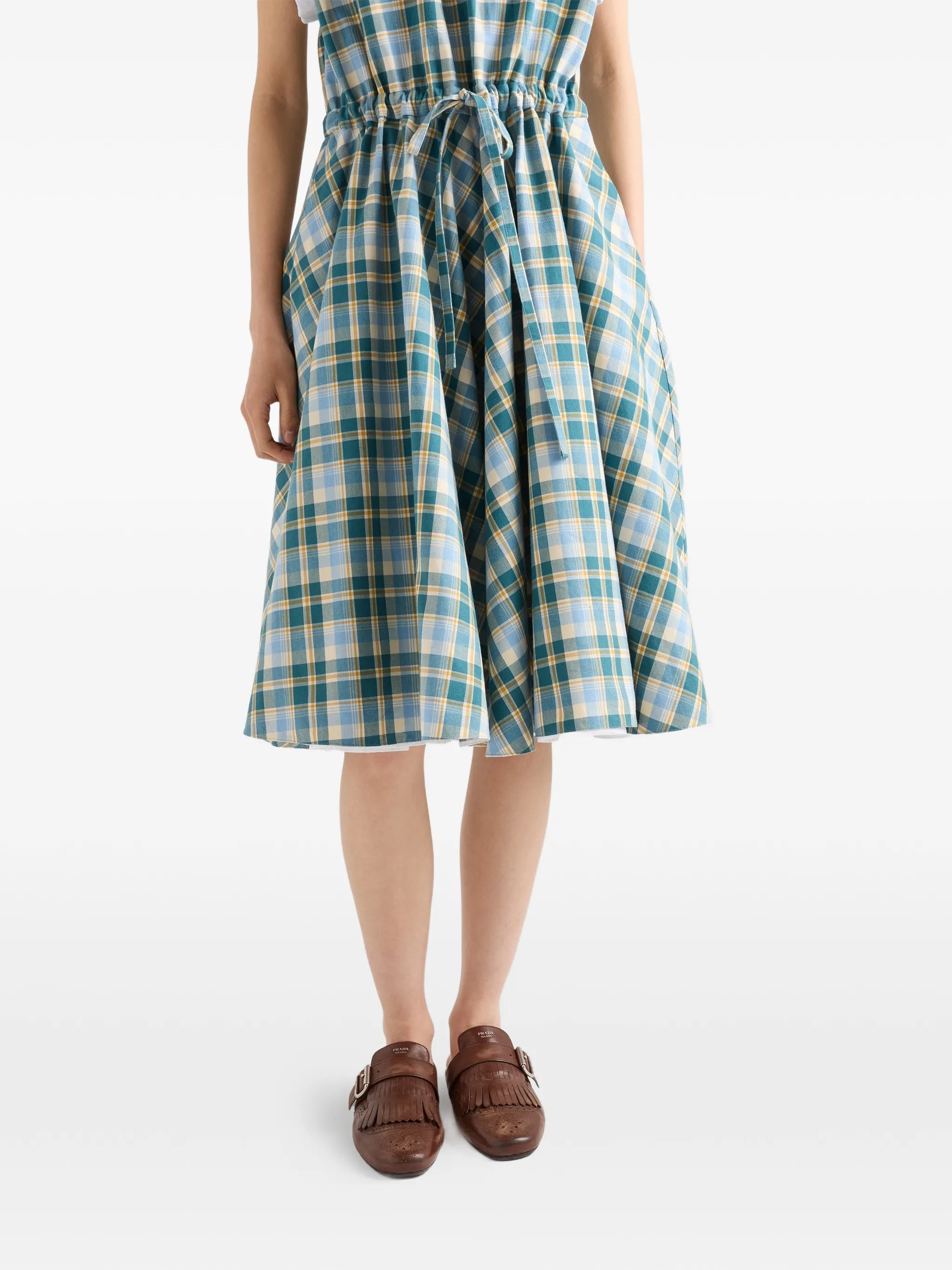 embroidered checked cotton dress
