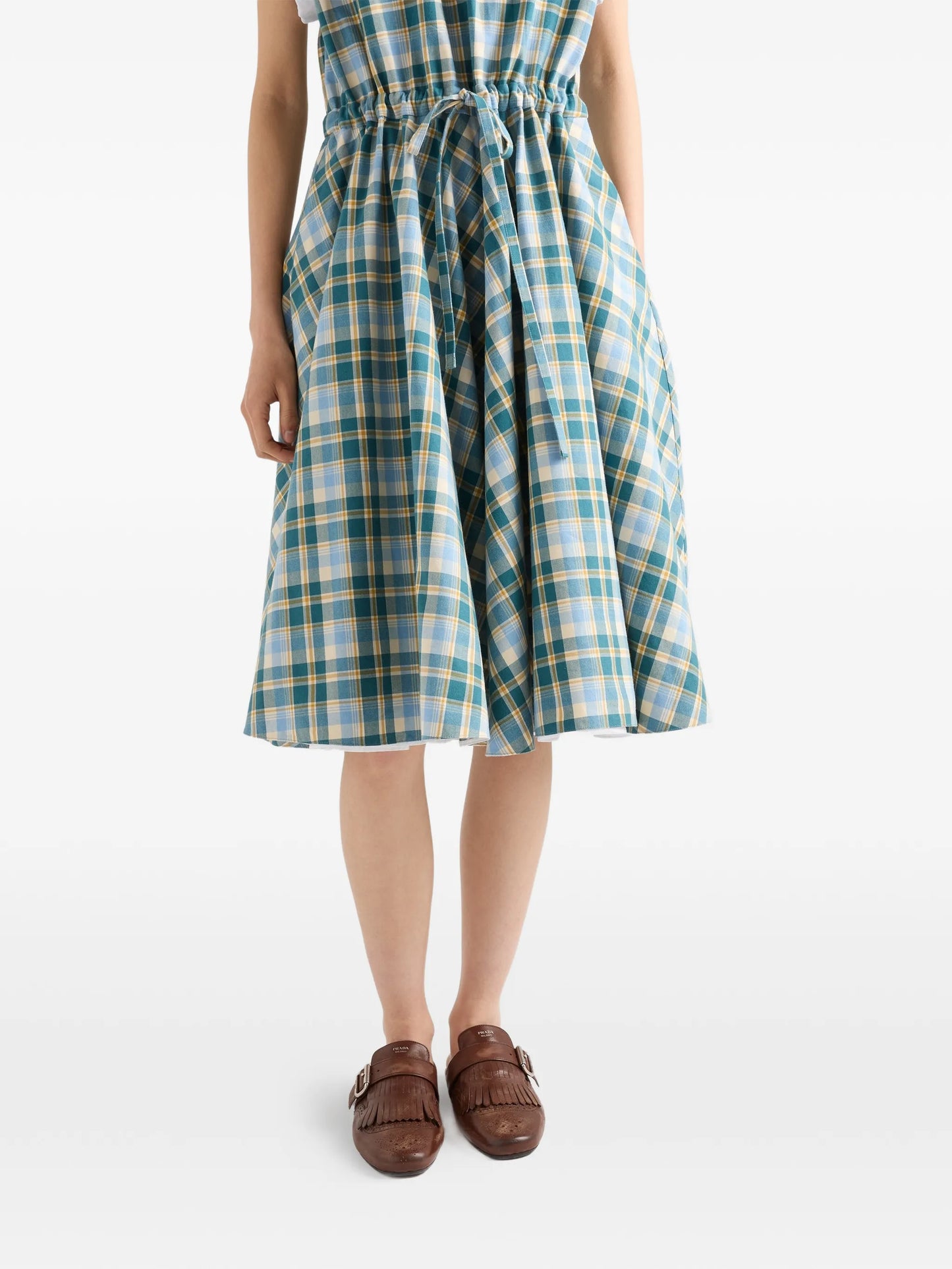 embroidered checked cotton dress