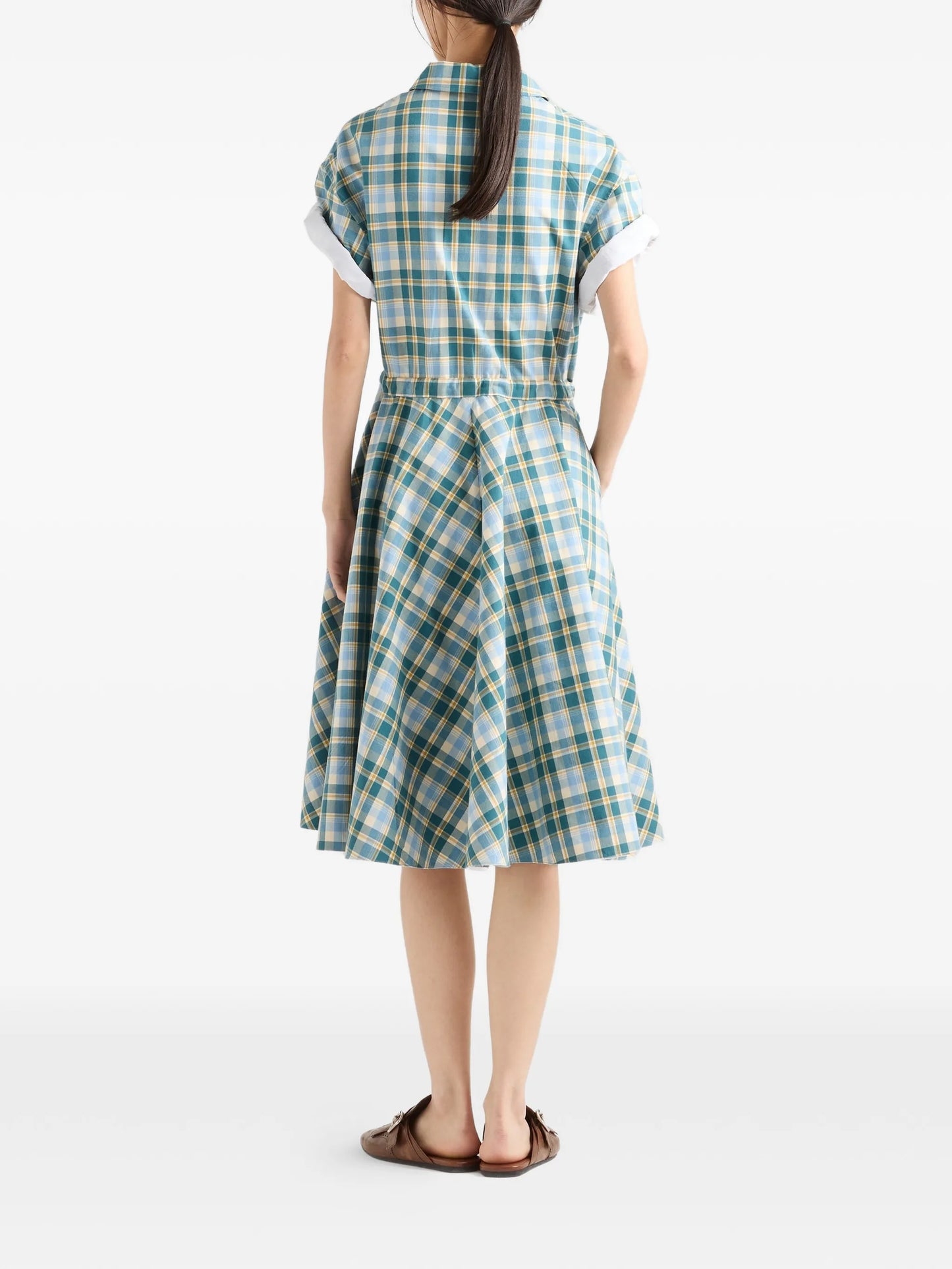 embroidered checked cotton dress