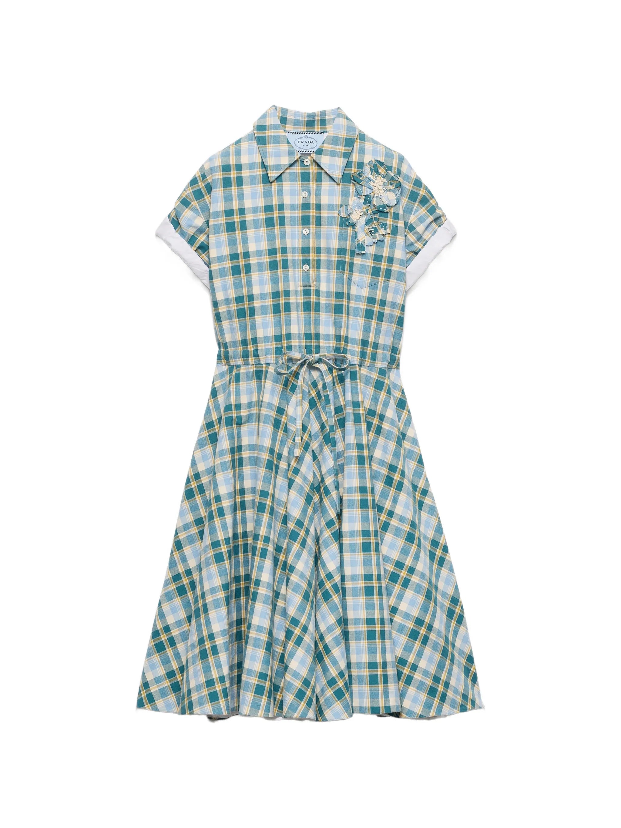 embroidered checked cotton dress