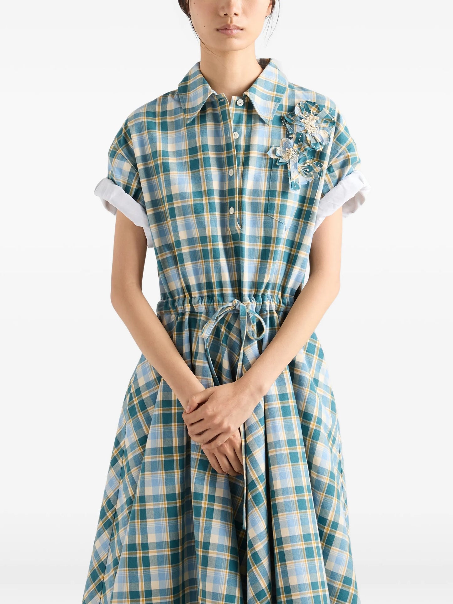 embroidered checked cotton dress