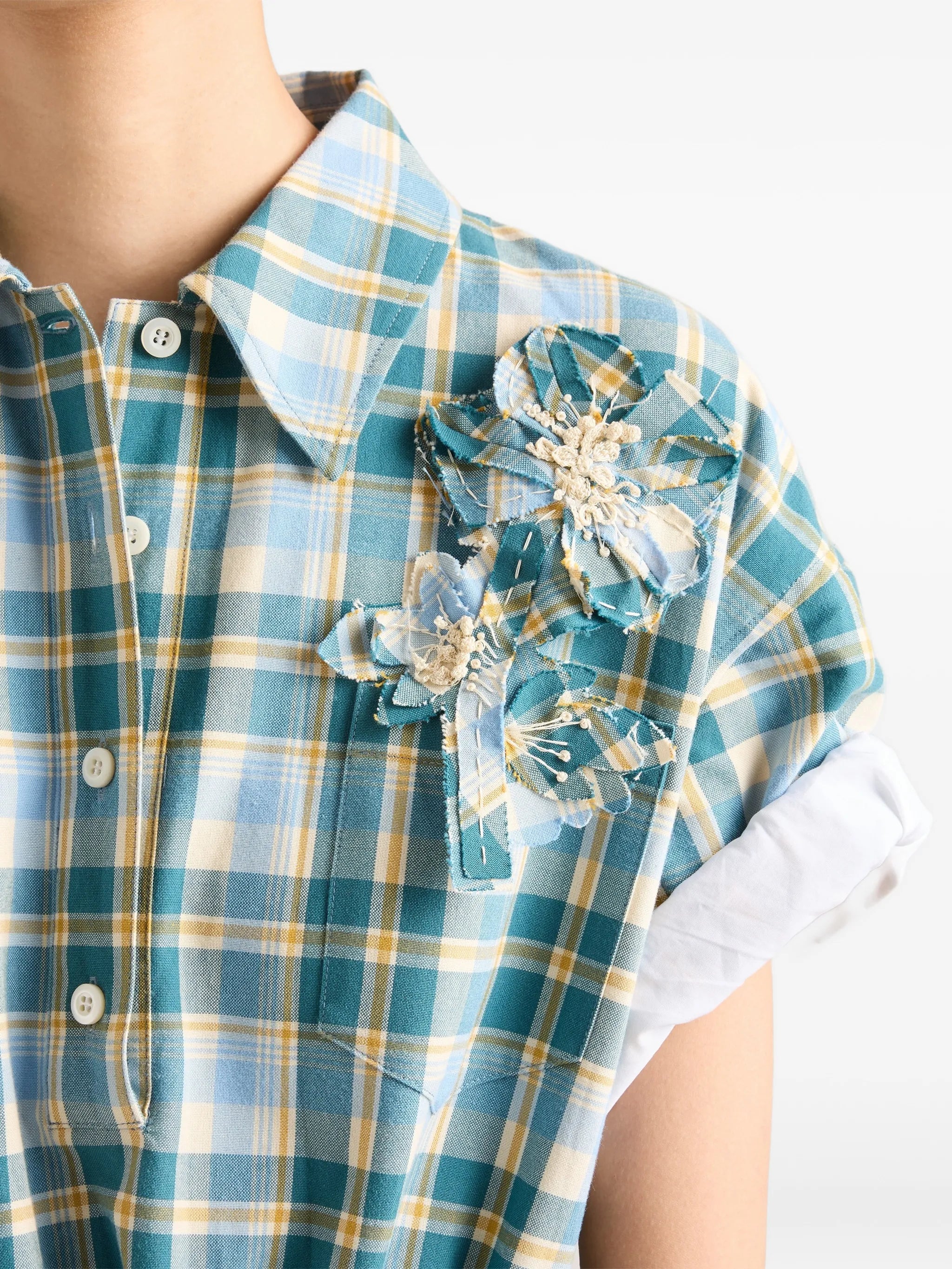 embroidered checked cotton dress