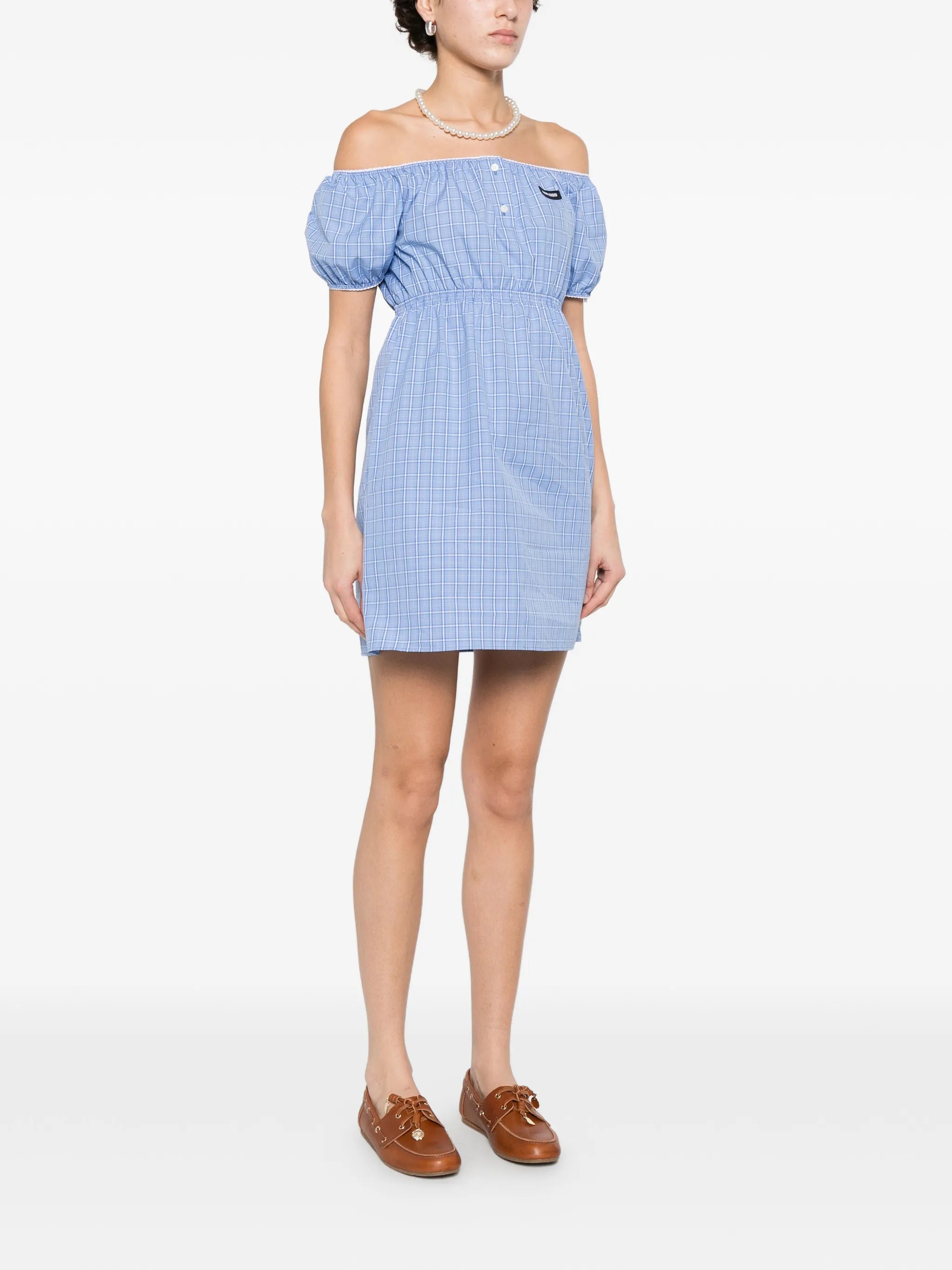 plaid-pattern mini dress