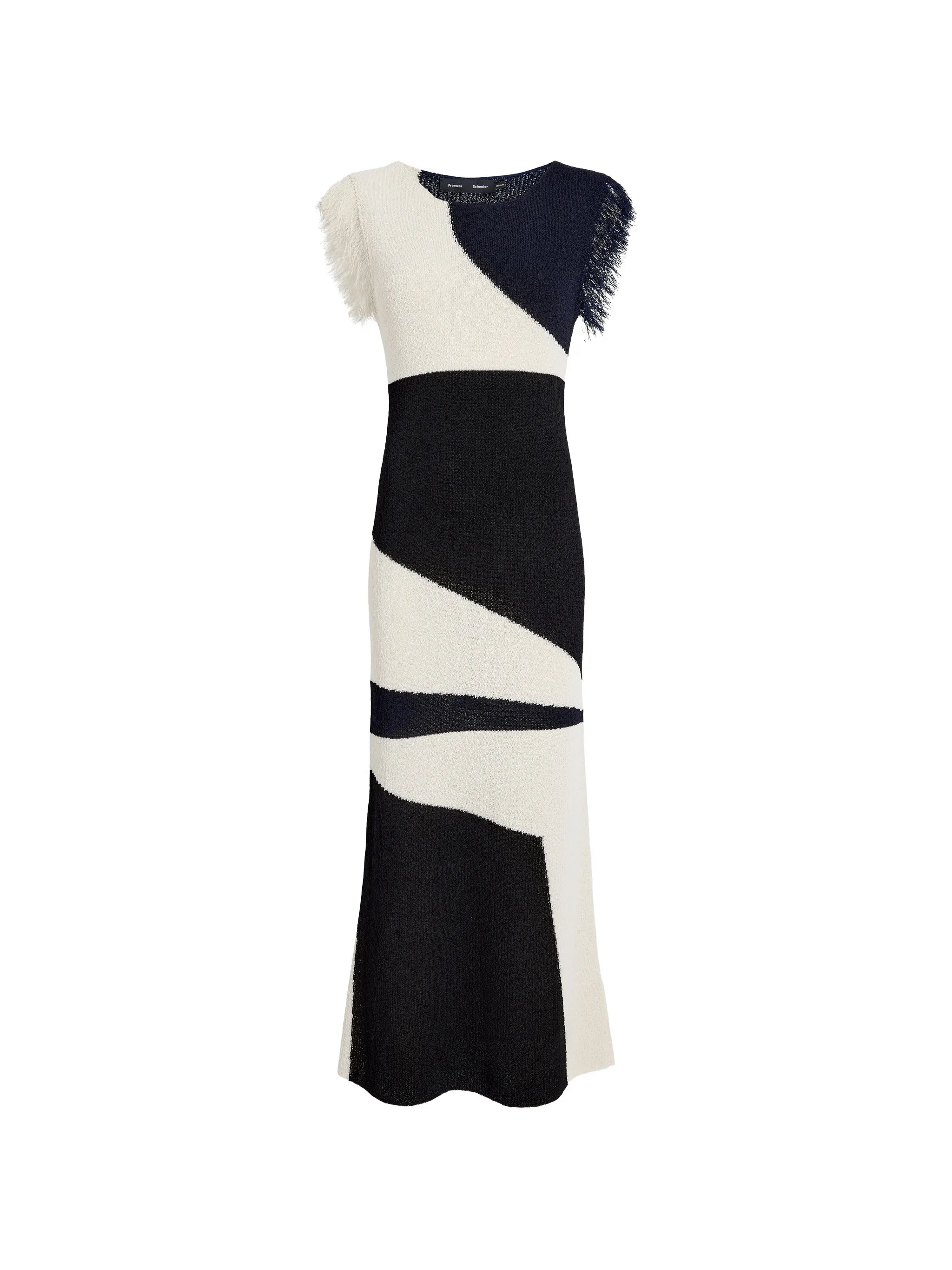 Saskia fringe-trimmed intarsia midi dress