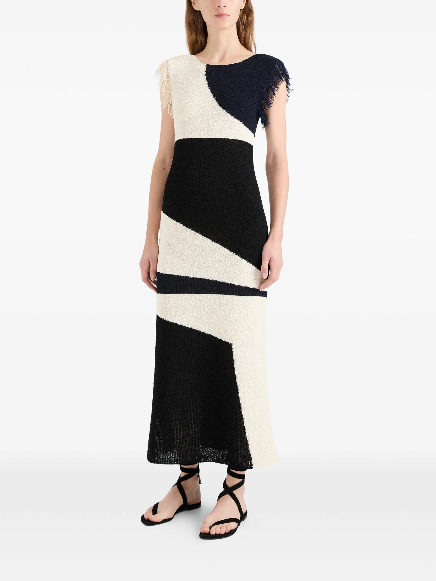 Saskia fringe-trimmed intarsia midi dress